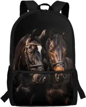 Horse Backpacks 5th Girls Boy Backpack Ages 6-8 Elementary School Book Bag with Adjustable Shoulder Strap & Zip Pocket Animal Print Kids School Bags for Boys 7-10