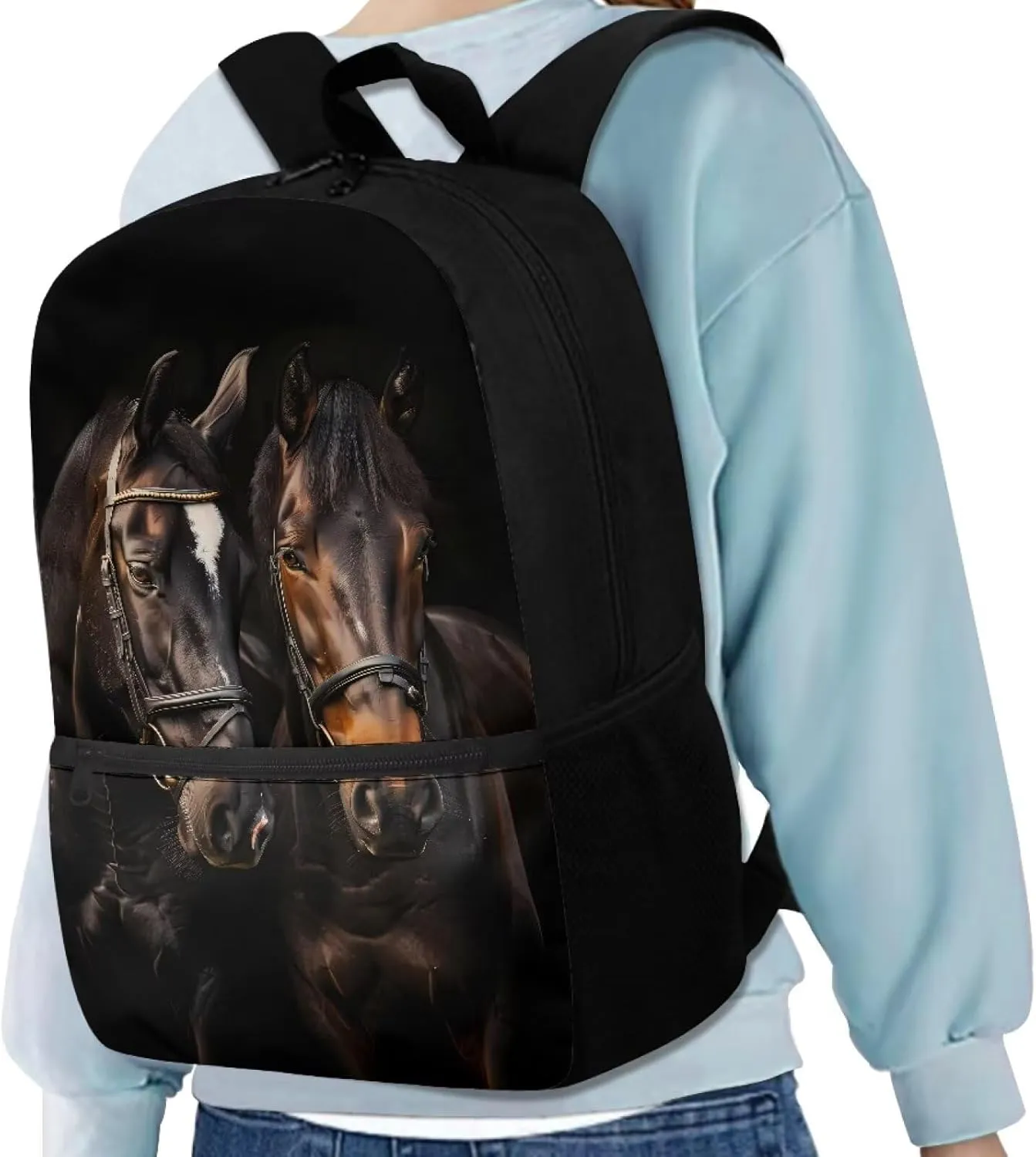 Horse Backpacks 5th Girls Boy Backpack Ages 6-8 Elementary School Book Bag with Adjustable Shoulder Strap & Zip Pocket Animal Print Kids School Bags for Boys 7-10