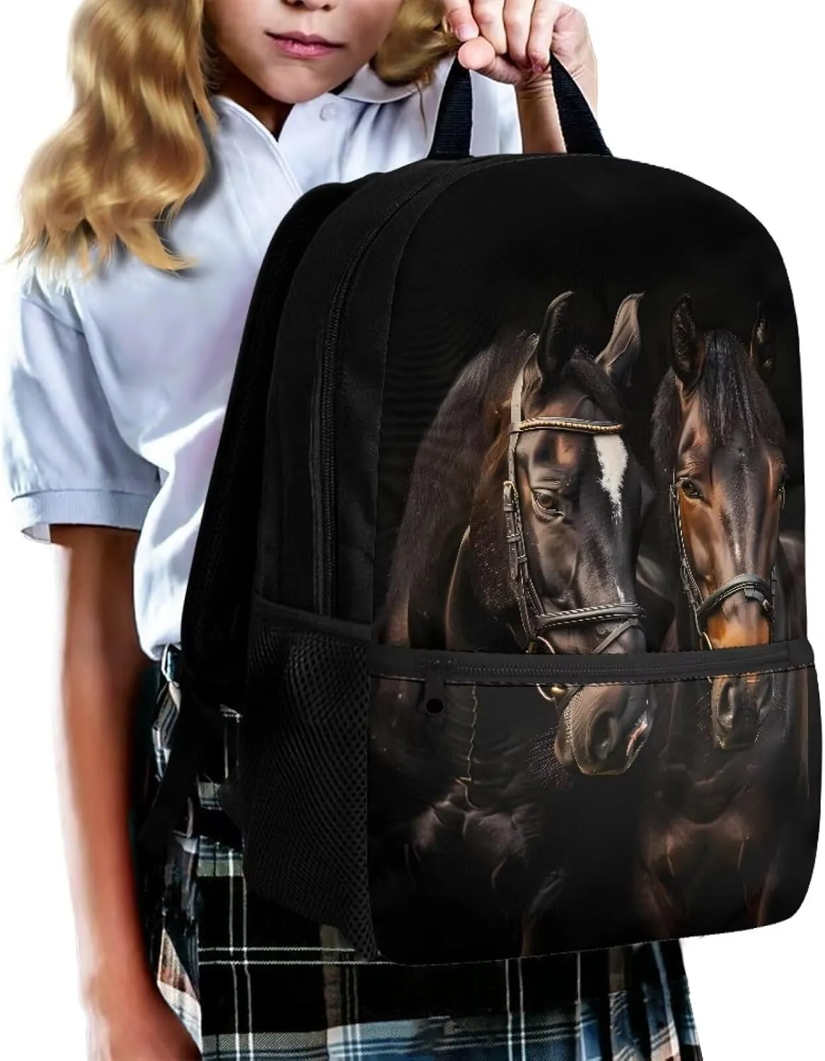Horse Backpacks 5th Girls Boy Backpack Ages 6-8 Elementary School Book Bag with Adjustable Shoulder Strap & Zip Pocket Animal Print Kids School Bags for Boys 7-10