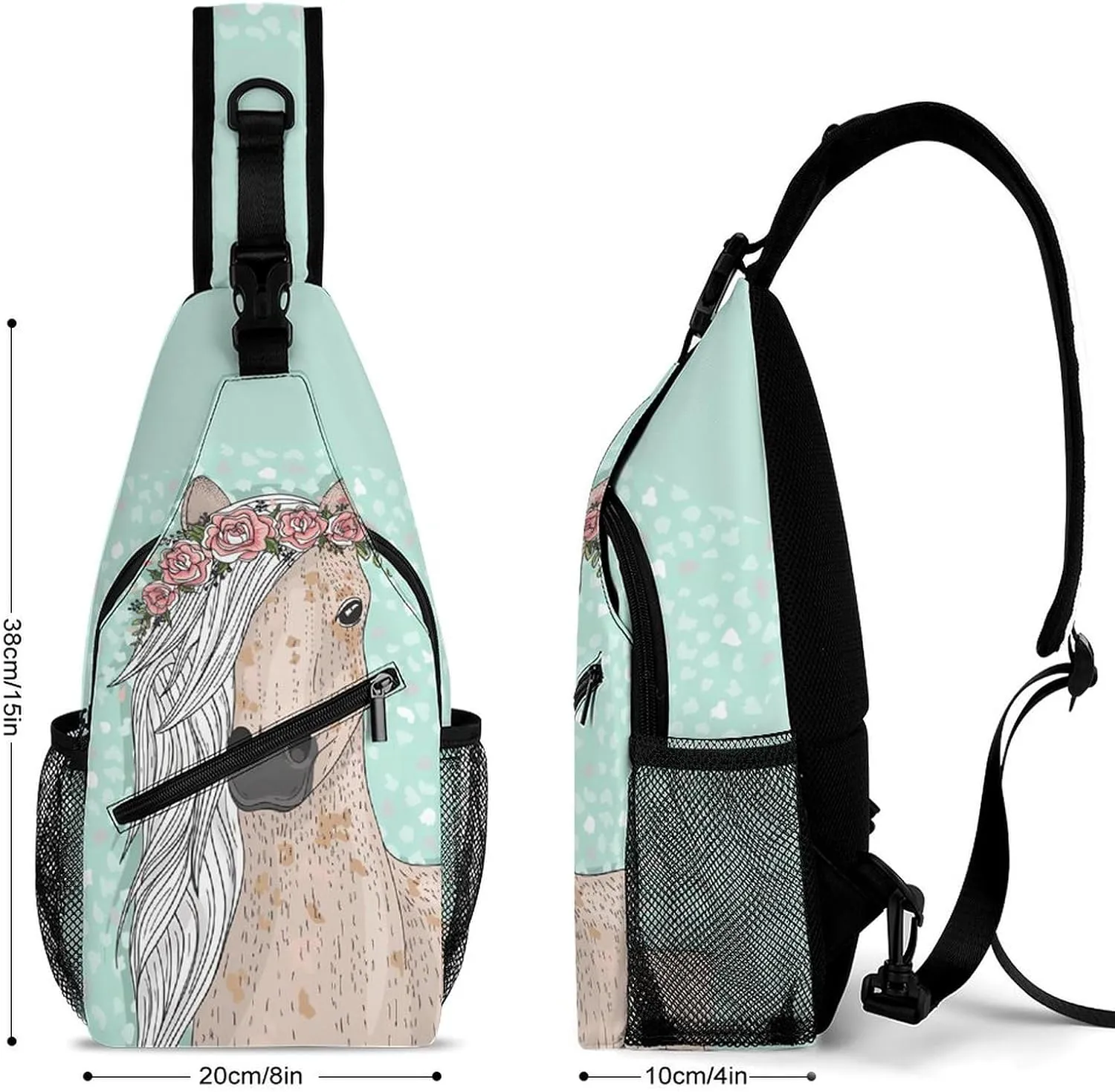 Horse Flower Sling Backpack Men Women Crossbody Backpack Chest Bag Cycling Daypack Travel Bag Small Cross Body Bags Leisure Backpacks