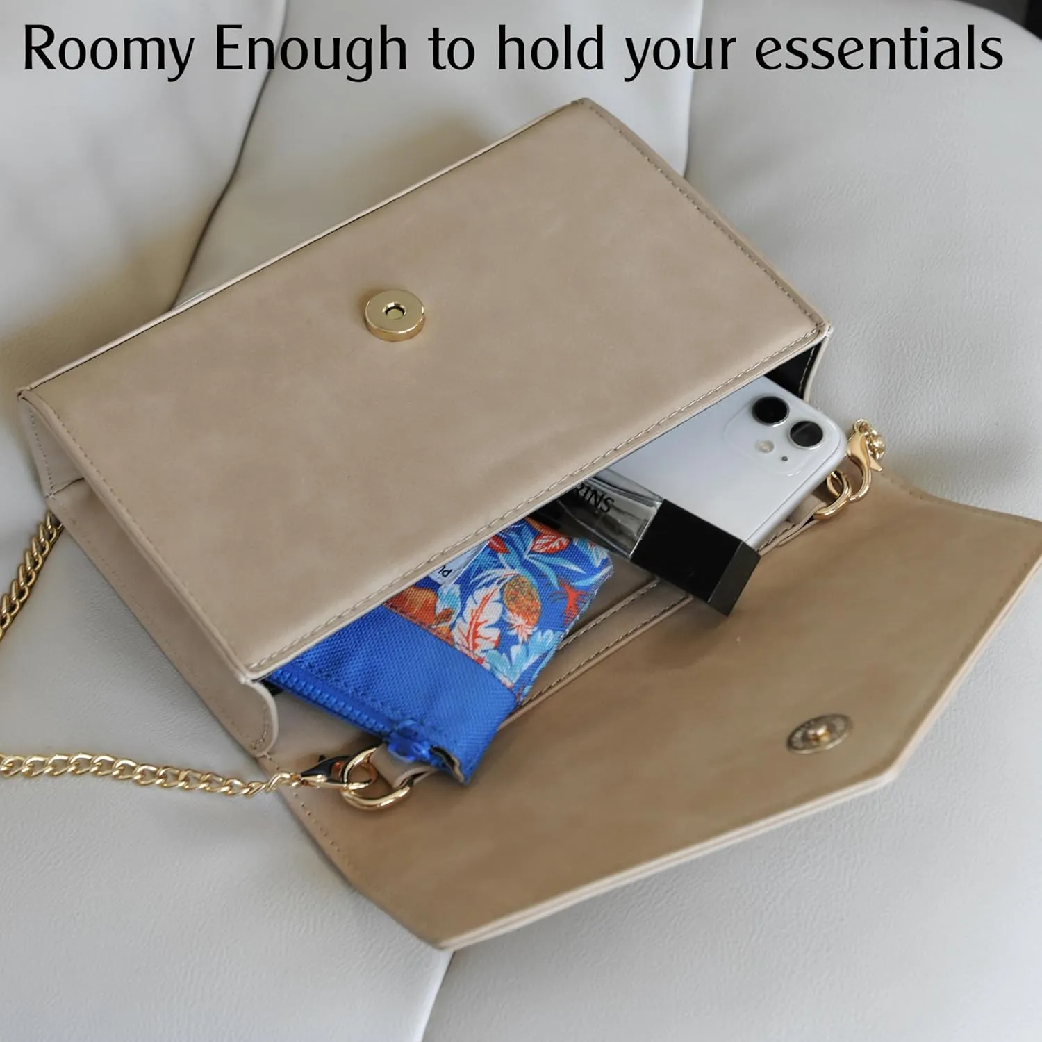 HOXIS Minimalist Evening Envelope Clutch Chain Shoulder Bag Women Faux Leather Suede Purse