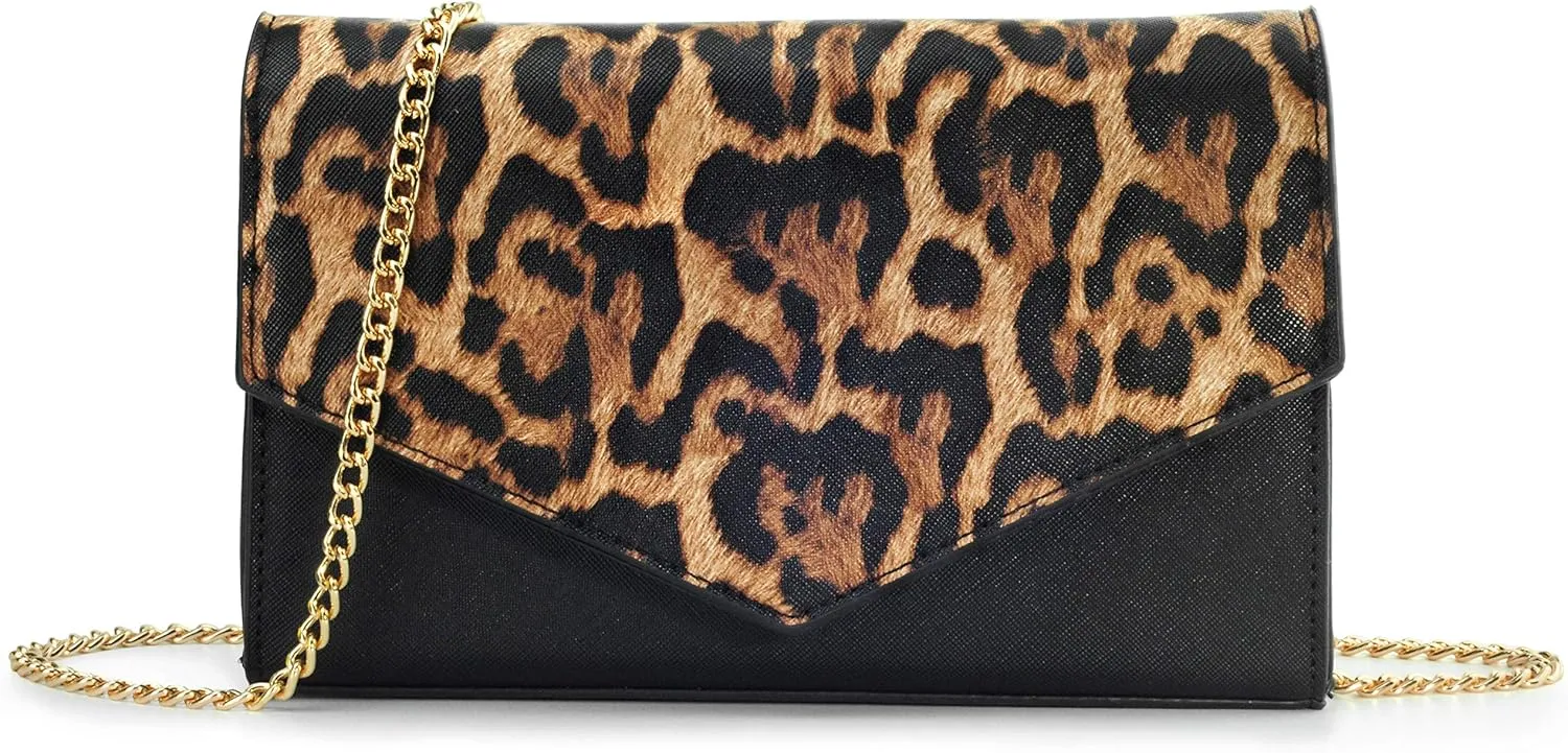 HOXIS Minimalist Evening Envelope Clutch Chain Shoulder Bag Women Faux Leather Suede Purse