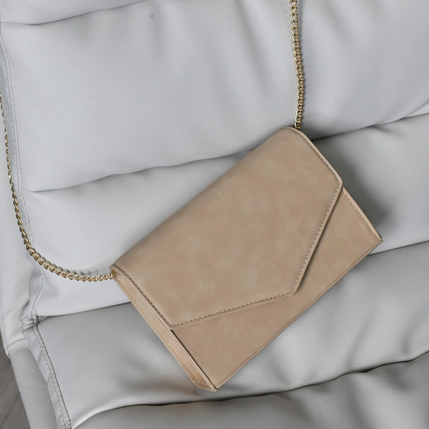 HOXIS Minimalist Evening Envelope Clutch Chain Shoulder Bag Women Faux Leather Suede Purse