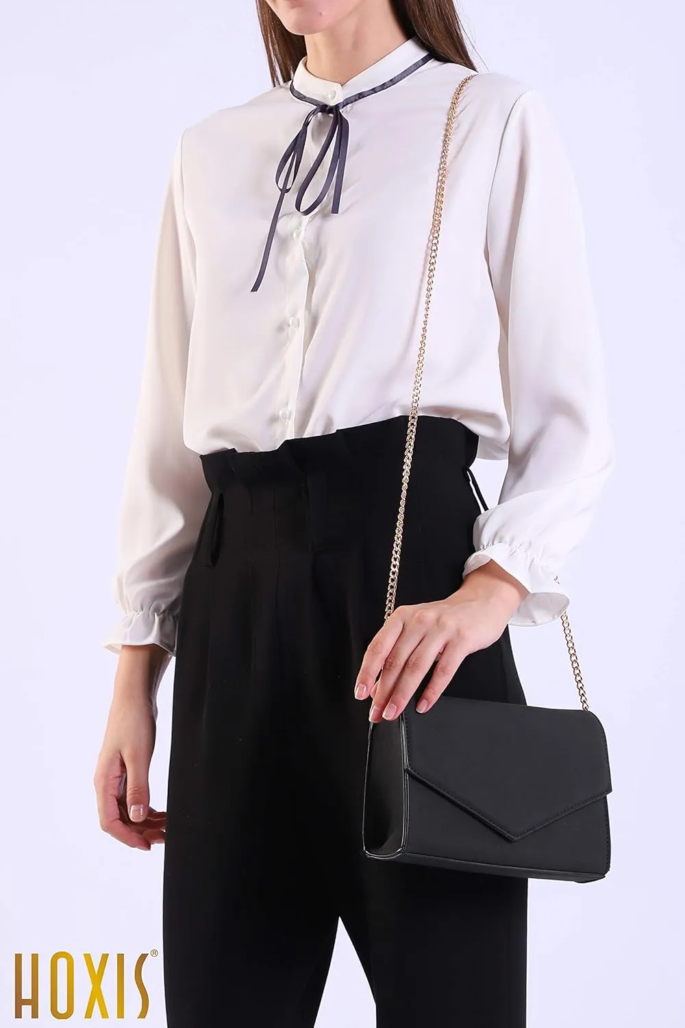 HOXIS Minimalist Evening Envelope Clutch Chain Shoulder Bag Women Faux Leather Suede Purse