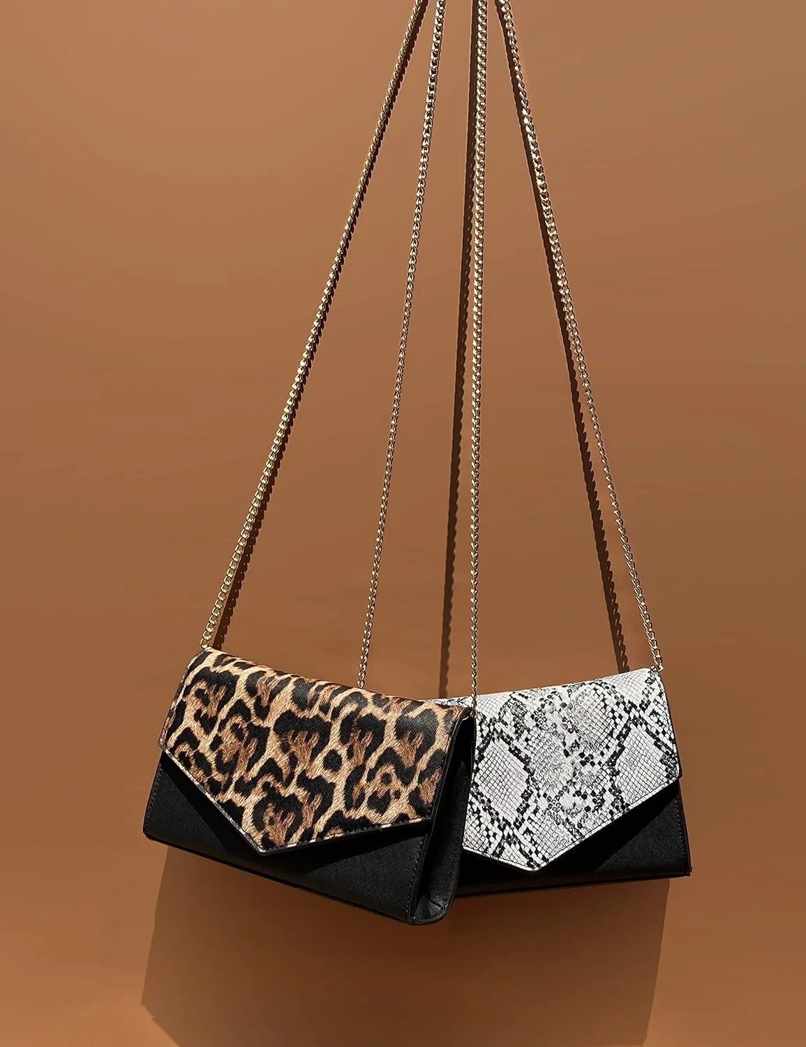 HOXIS Minimalist Evening Envelope Clutch Chain Shoulder Bag Women Faux Leather Suede Purse