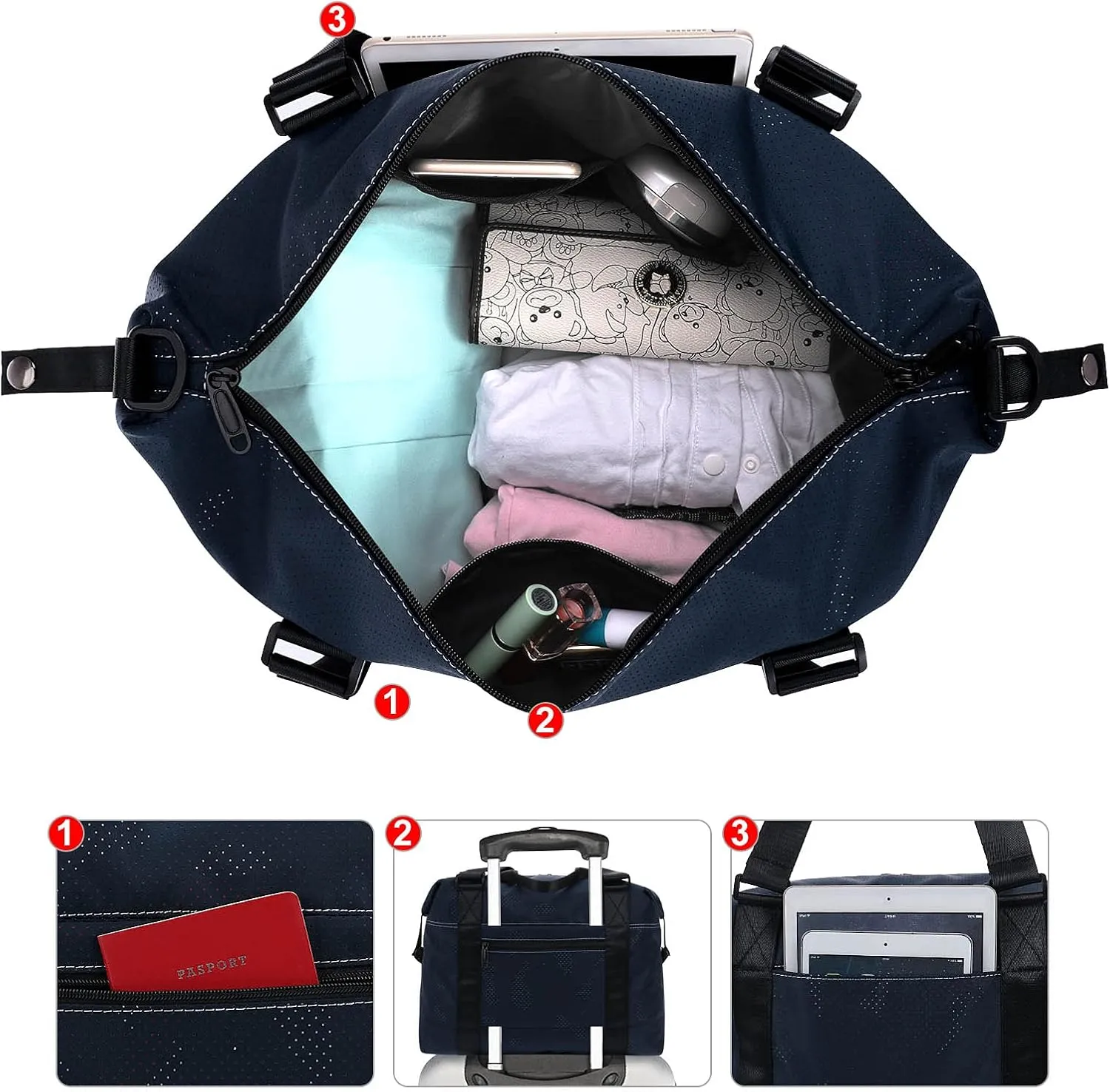 HUA ANGEL Travel Duffel Bag - Medium Size Weekend Overnight Tote Bag for Gym, Sports, Workout - Unisex Fitness Bag with Strap