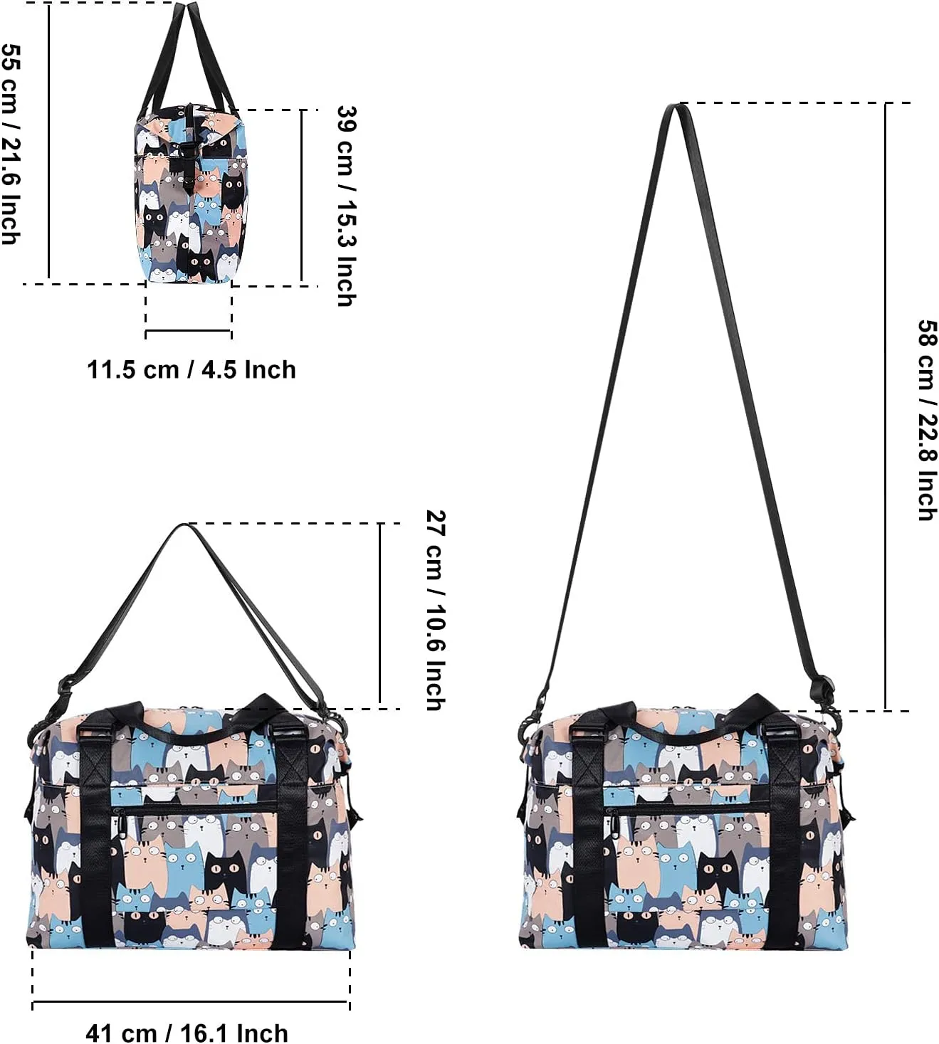 HUA ANGEL Travel Duffel Bag - Medium Size Weekend Overnight Tote Bag for Gym, Sports, Workout - Unisex Fitness Bag with Strap