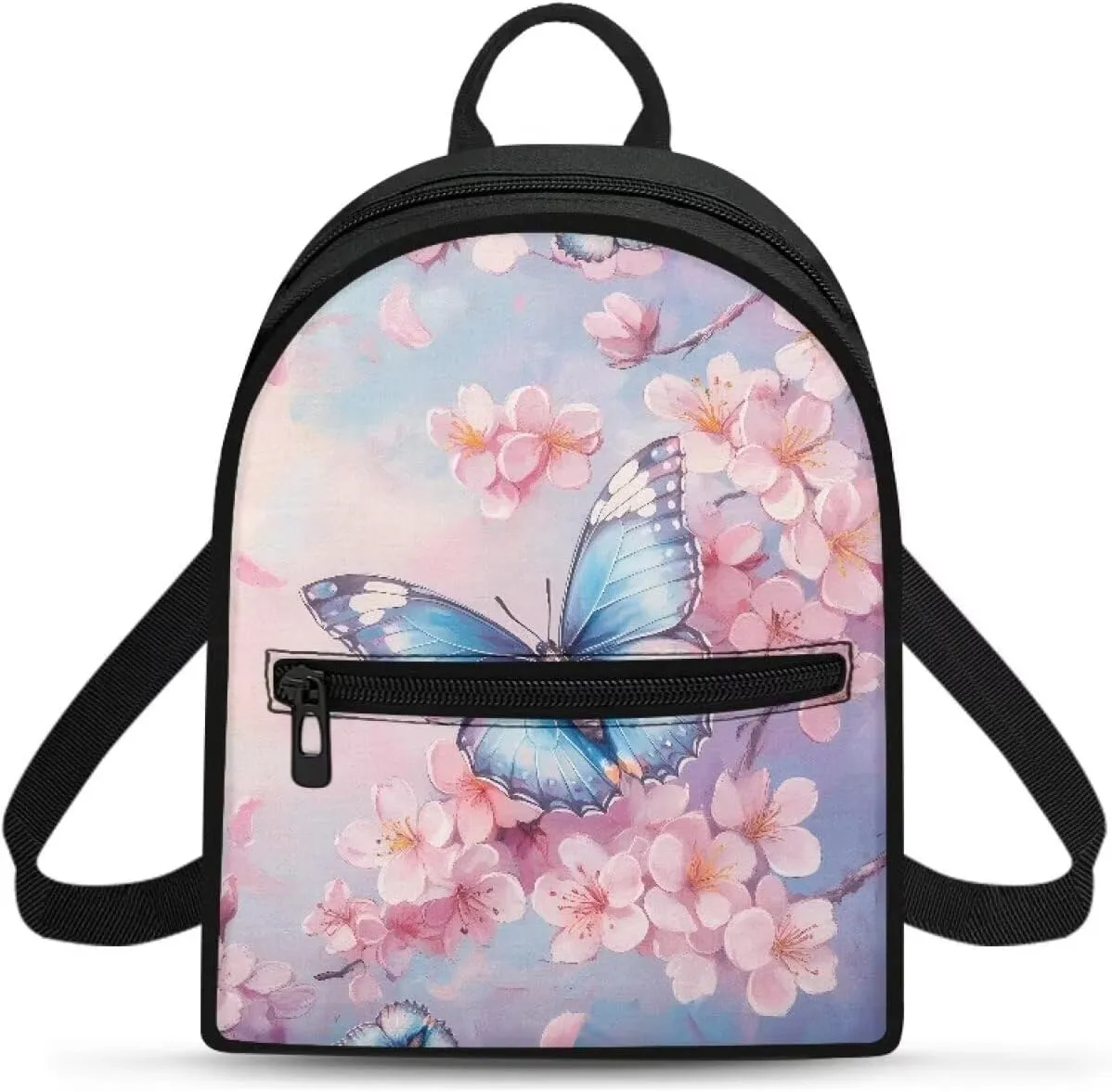 HUGS IDEA Cherry Blossom Butterfly Backpack Purse for Women Mini Backpacks for School Water-Resistant Small Back Pack Shoulder Bag for Travel Vacation Daypack Backpack