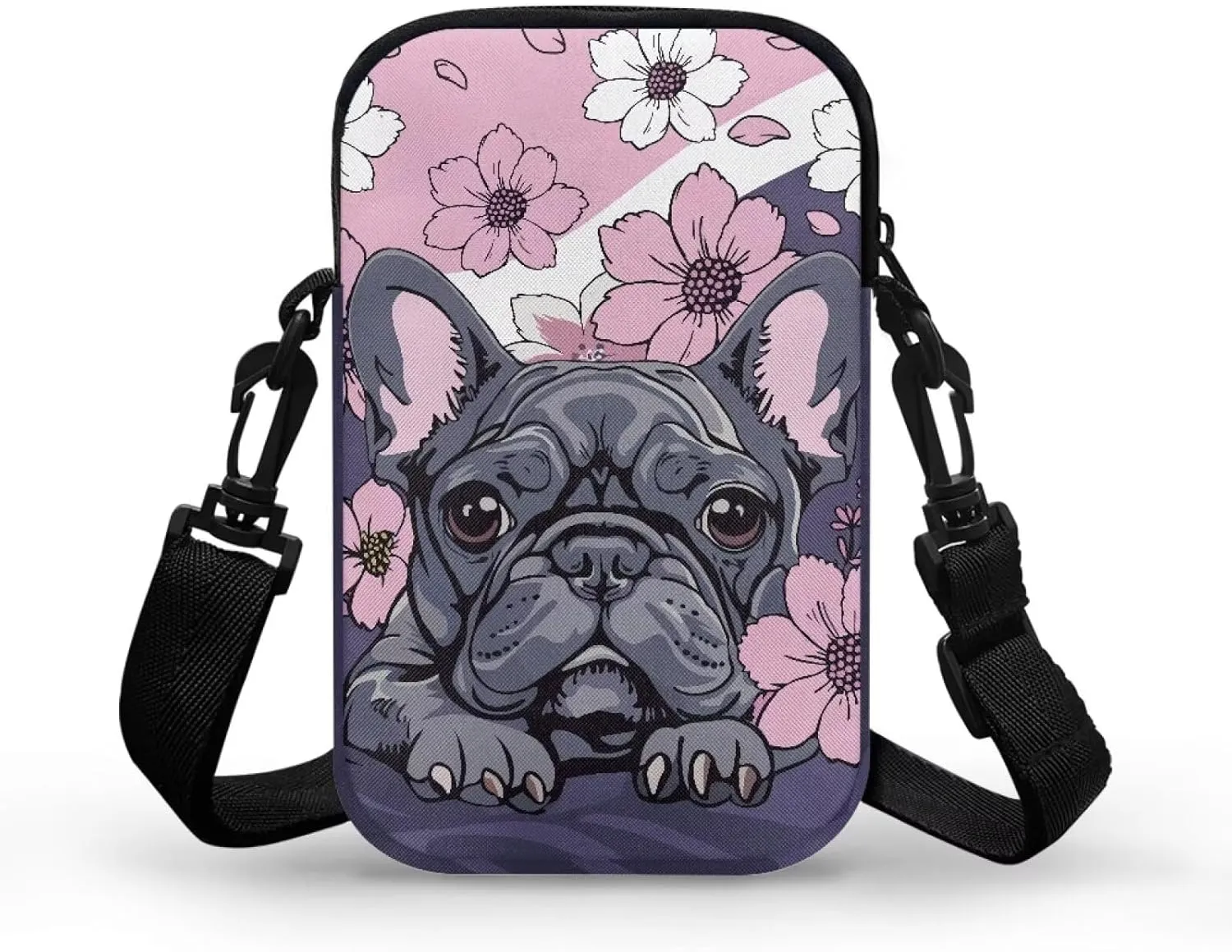 HUGS IDEA Women's Mini Cross Body Bags French Bulldog Floral Print Casaul houlder Handbag Cell phone Pouch Purse for Travel