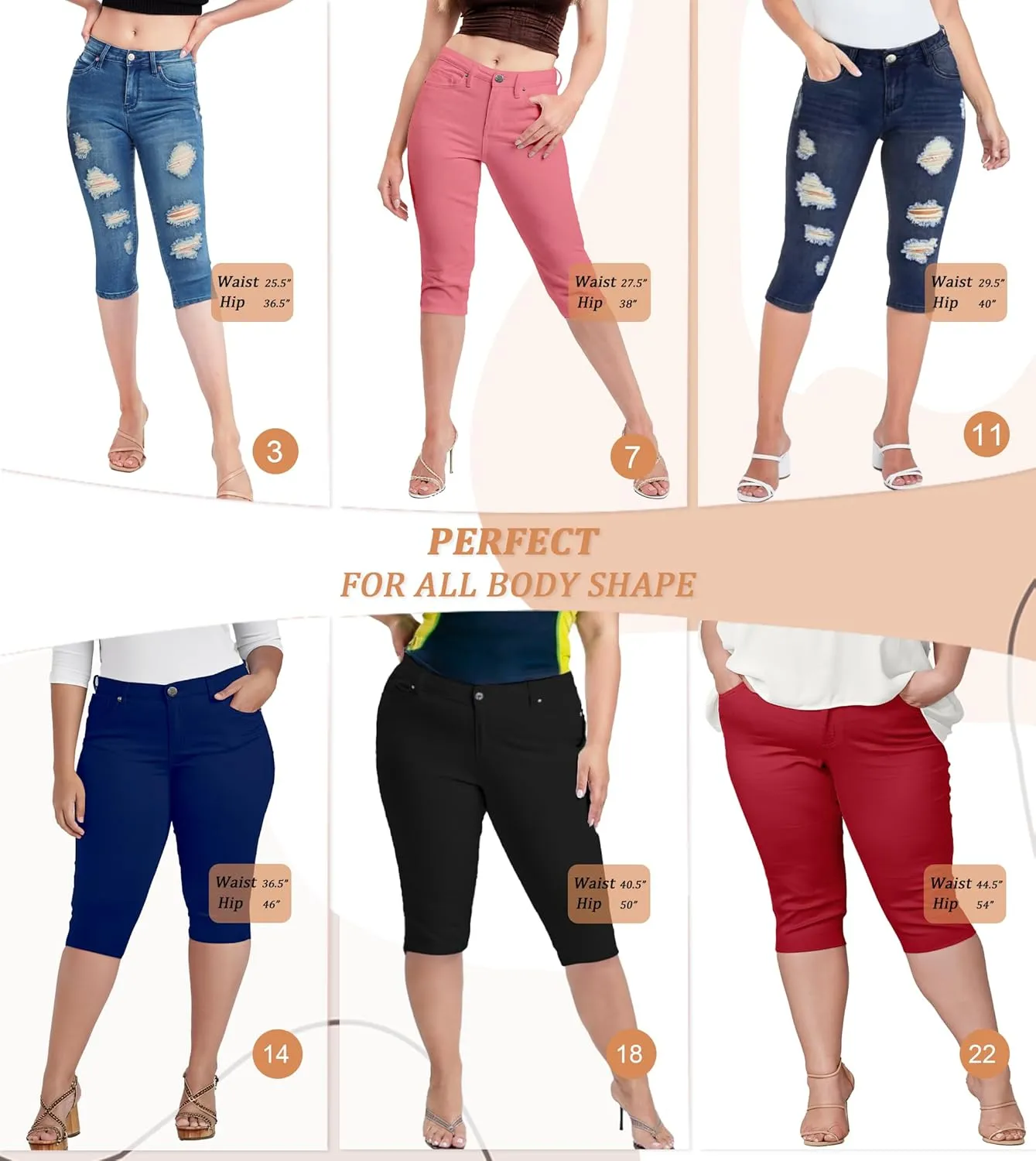 Hybrid & Company Women's Slim Fit Super Stretch Denim Capri Shorts
