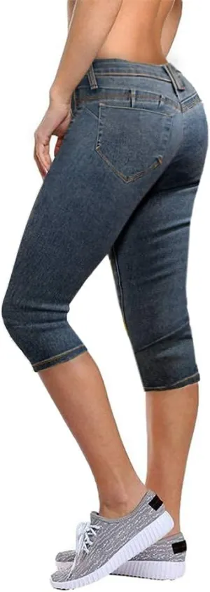 Hybrid & Company Women's Slim Fit Super Stretch Denim Capri Shorts