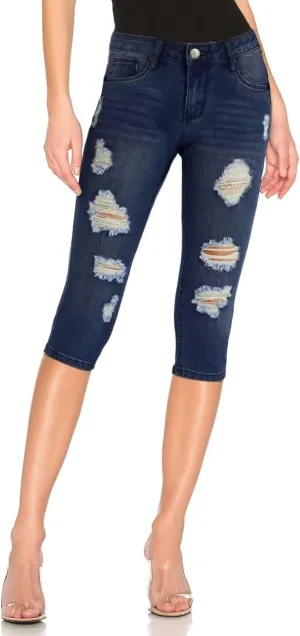 Hybrid & Company Women's Slim Fit Super Stretch Denim Capri Shorts