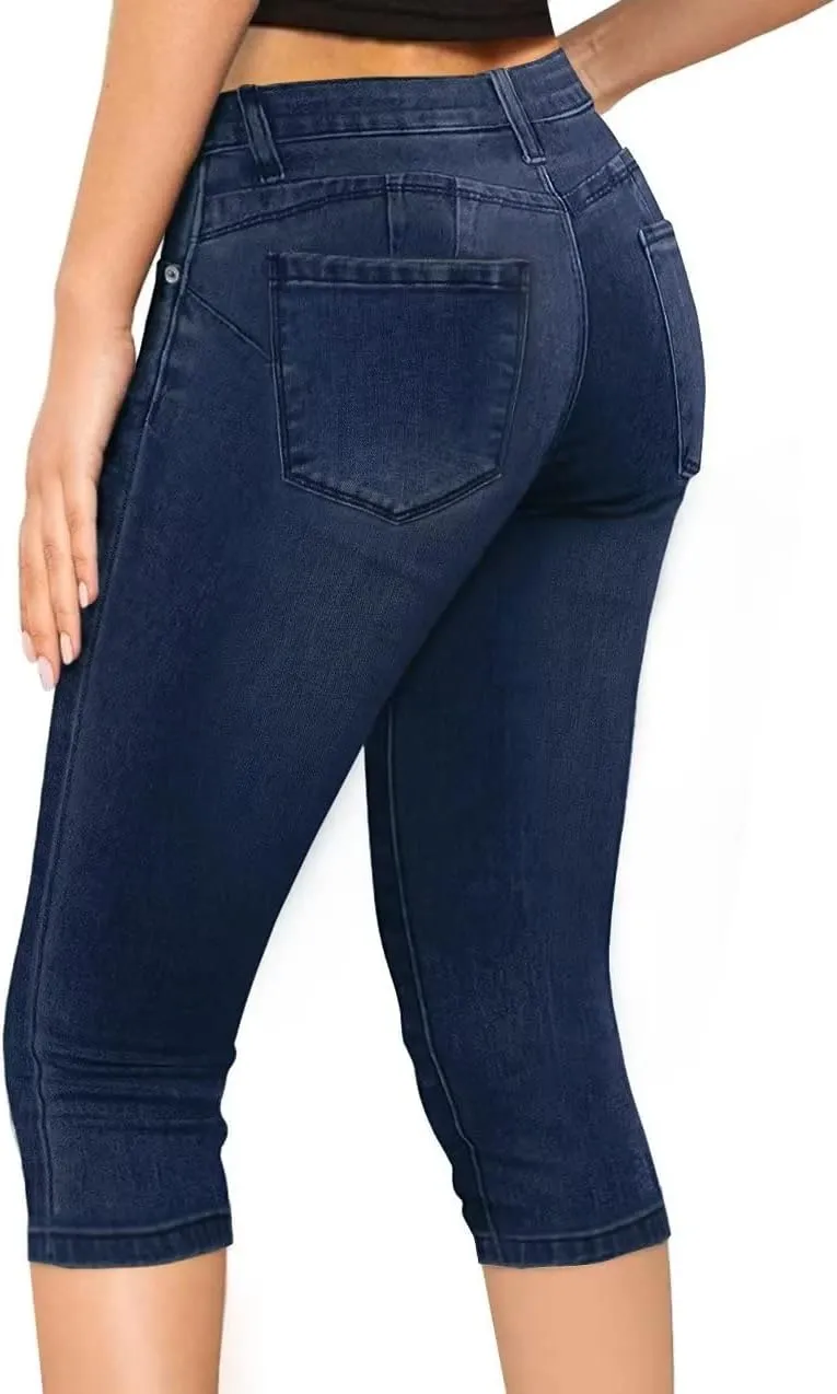 Hybrid & Company Women's Slim Fit Super Stretch Denim Capri Shorts