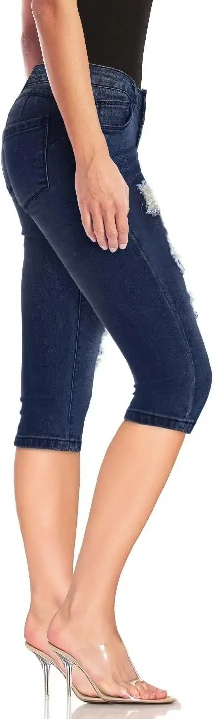 Hybrid & Company Women's Slim Fit Super Stretch Denim Capri Shorts