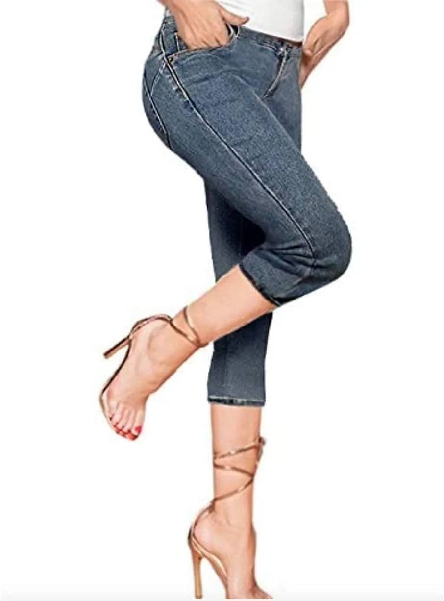 Hybrid & Company Women's Slim Fit Super Stretch Denim Capri Shorts