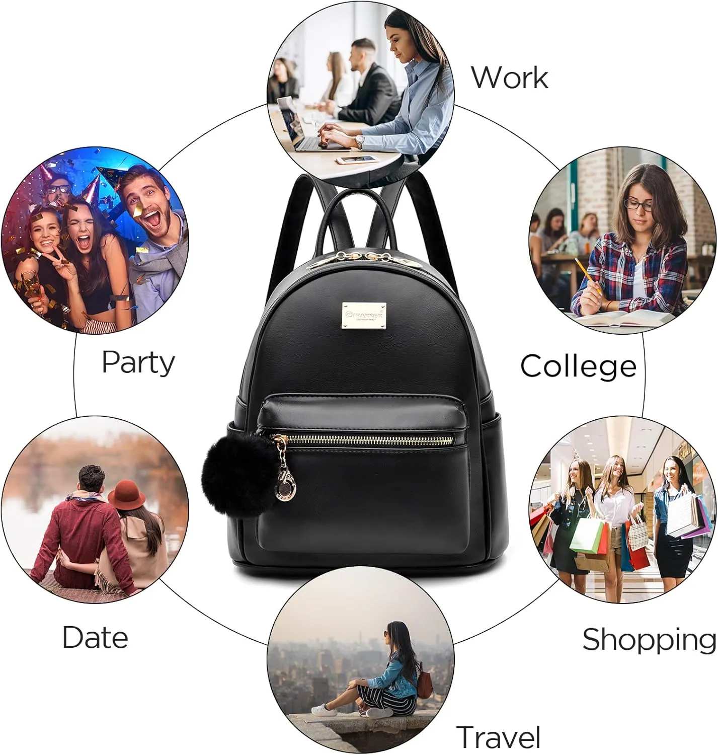I IHAYNER Girls Fashion Backpack Purse Leather Mini Backpack Purse for Women Satchel School Bags with Pompom Travel Daypacks