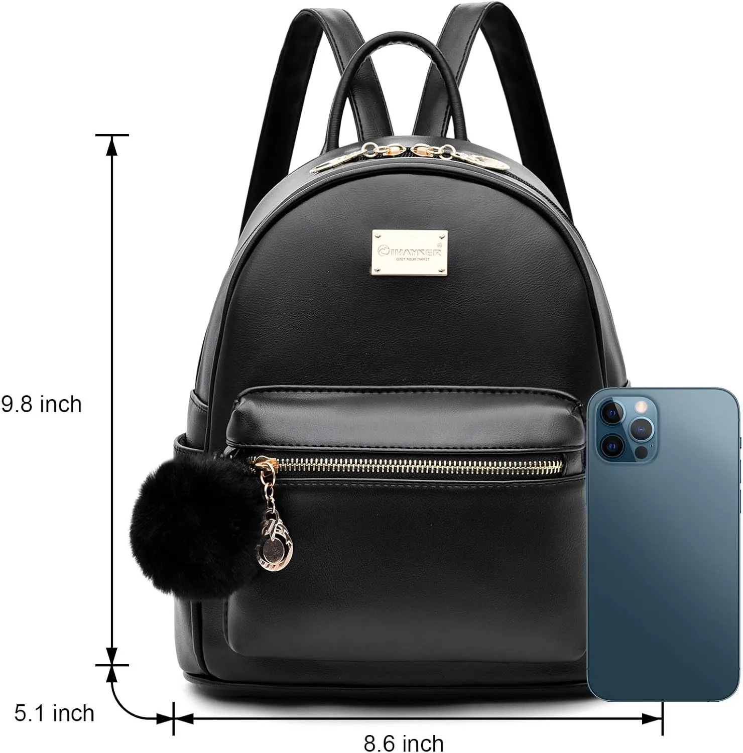 I IHAYNER Girls Fashion Backpack Purse Leather Mini Backpack Purse for Women Satchel School Bags with Pompom Travel Daypacks
