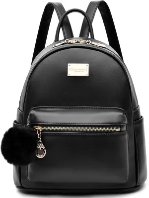 I IHAYNER Girls Fashion Backpack Purse Leather Mini Backpack Purse for Women Satchel School Bags with Pompom Travel Daypacks