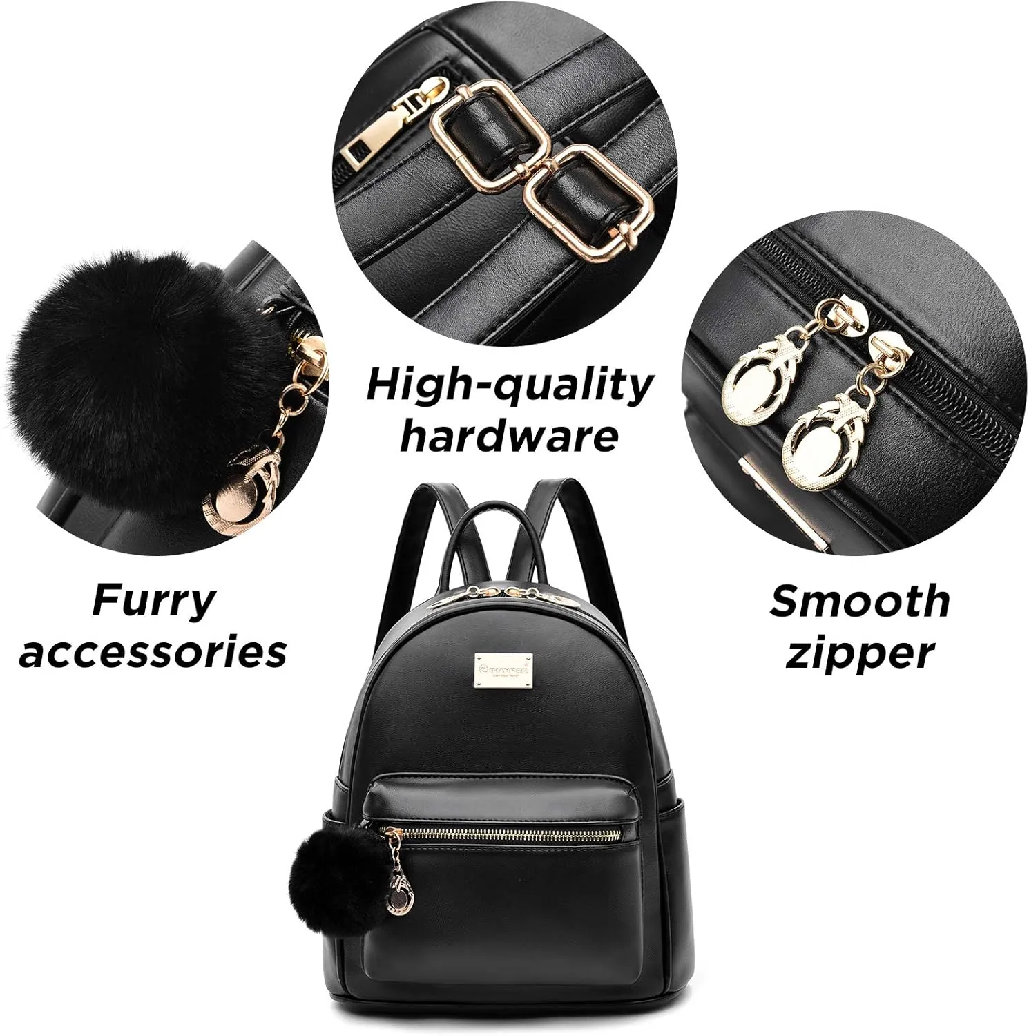 I IHAYNER Girls Fashion Backpack Purse Leather Mini Backpack Purse for Women Satchel School Bags with Pompom Travel Daypacks