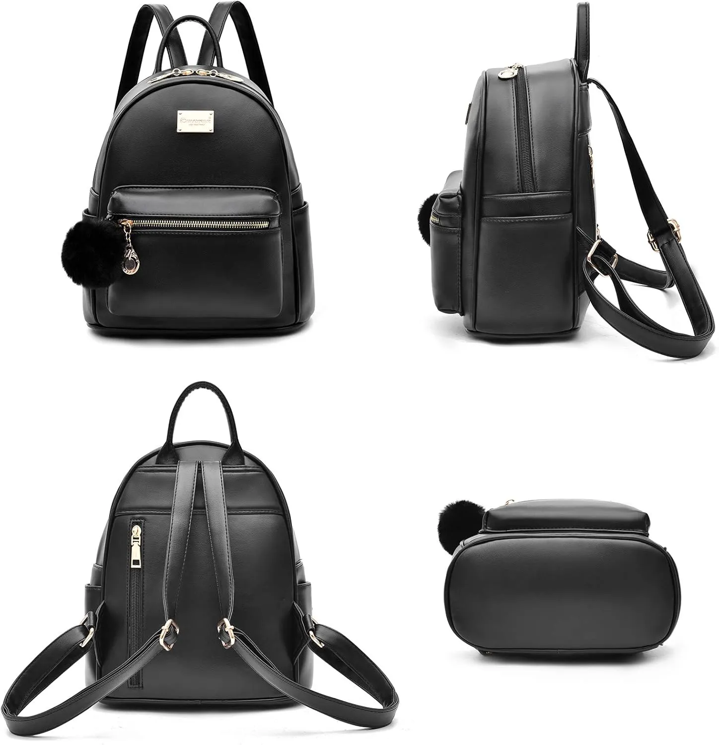 I IHAYNER Girls Fashion Backpack Purse Leather Mini Backpack Purse for Women Satchel School Bags with Pompom Travel Daypacks