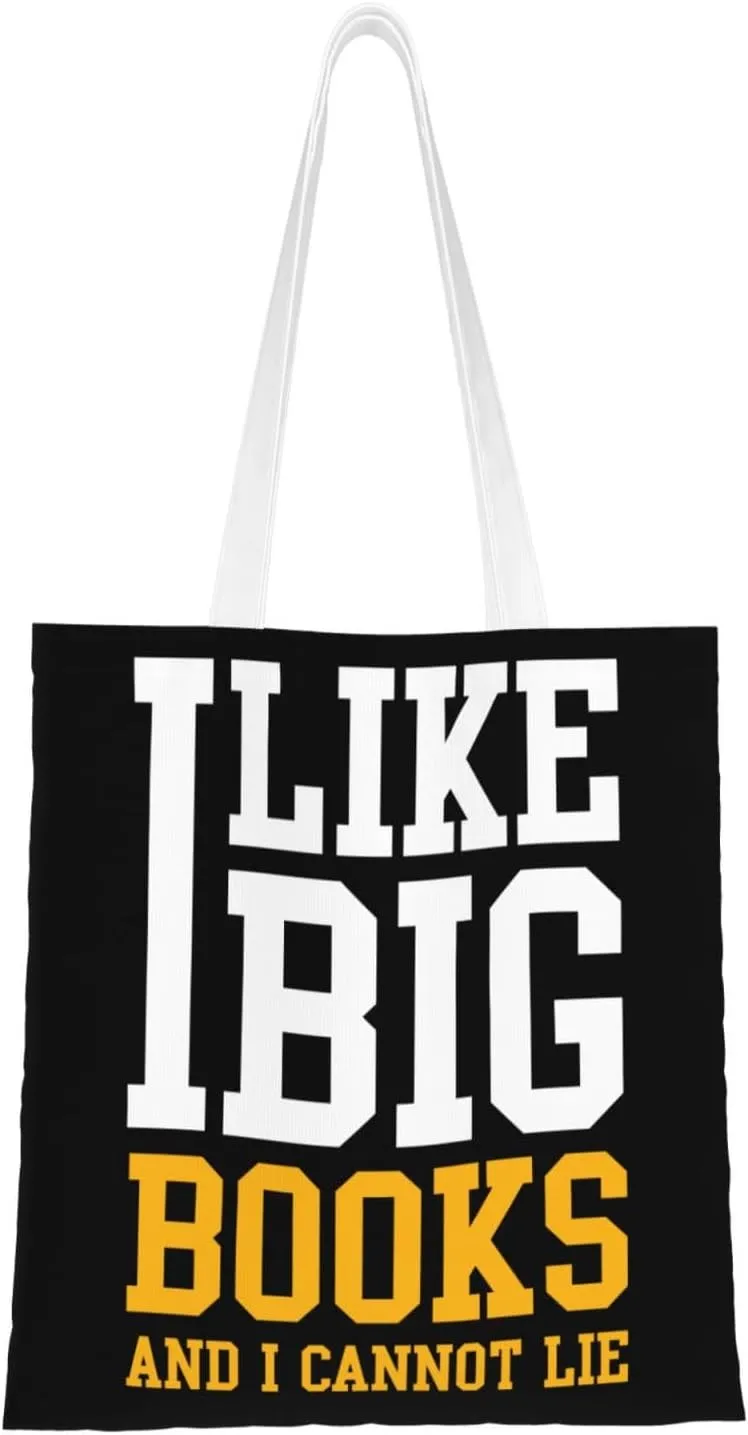I Like Big Books And I Cannot Lie Tote Bag for Women Canvas Shopping Bags Reusable Large Capacity Casual Shoulder Handbags Grocery Bags DIY Gift Bags