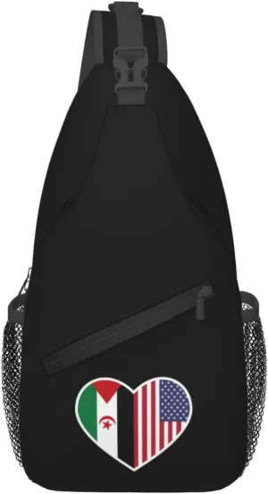 I Love America And The Sahrawi Arab Democratic Republic Crossbody Bags For Women Men Chest Backpack Gym Shoulder Bag Travel Outdoor Sports Casual Crossbody Bags