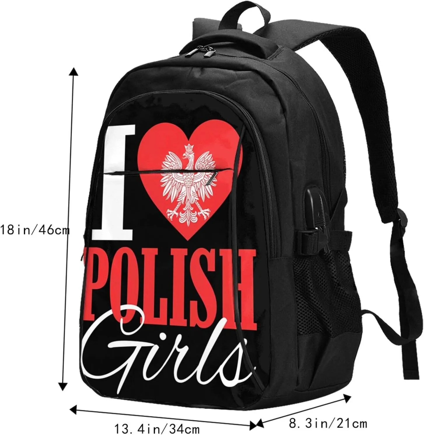 I Love Polish Womens Casual Travel Backpacks Hiking Camping Backpack Large Outdoor Sport Daypack Laptop Rucksack Climbing Working Bags with USB Port