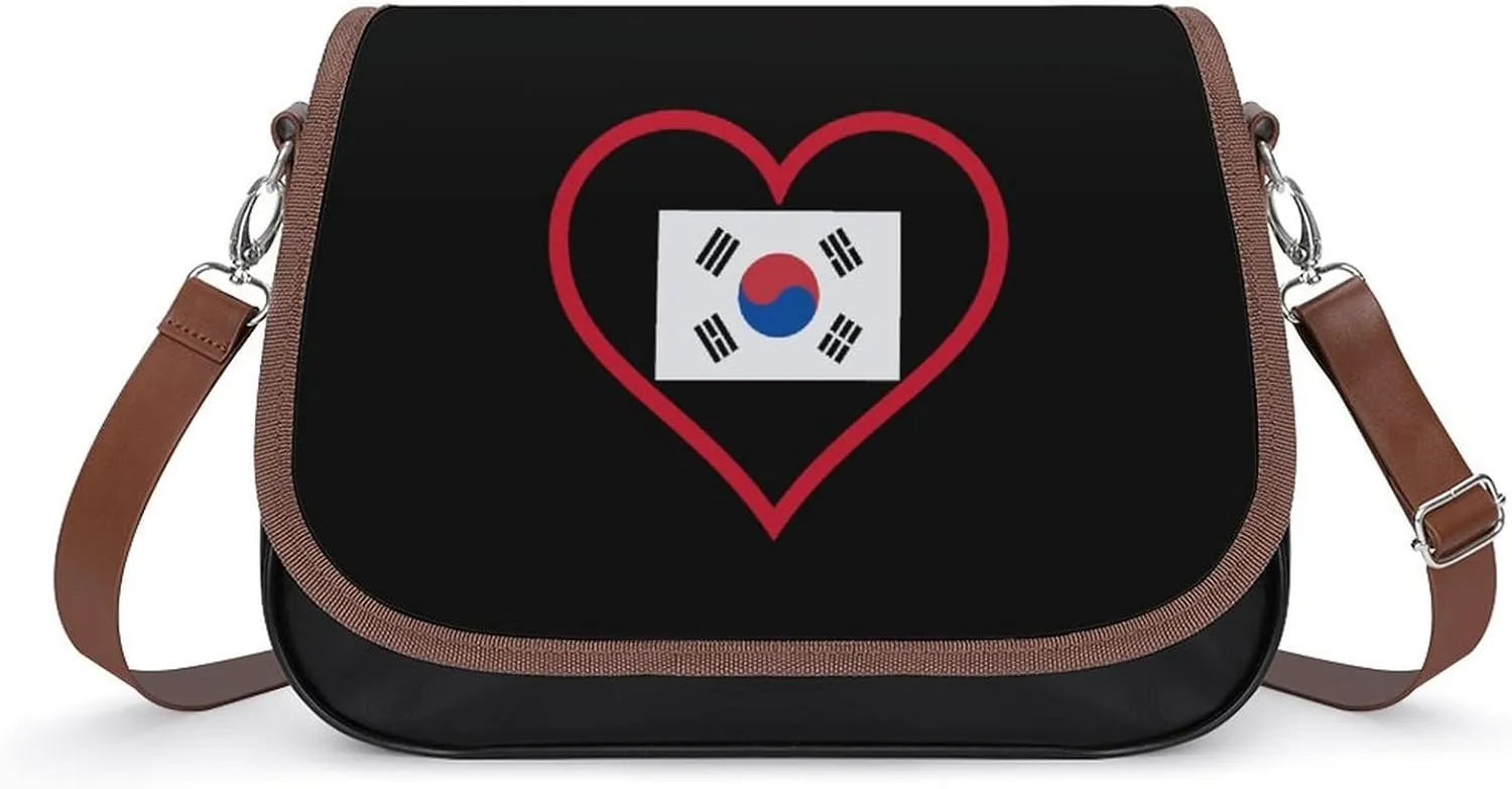 I Love South_Korea Crossbody Bag Anti-Theft Side Shoulder Bags Adjustable Leather Messenger Bag Unisex