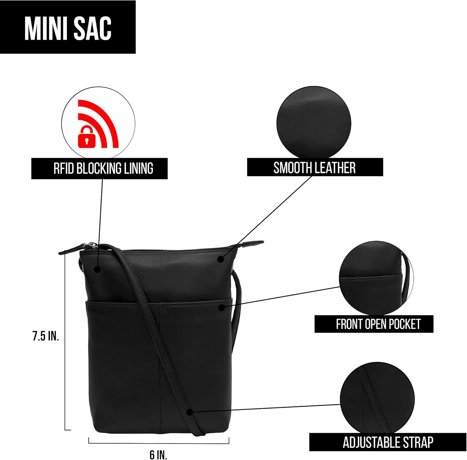ili New York Leather Mini Sac Crossbody - Genuine Leather Crossbody Bags for Women with RFID Blocking, Adjustable Strap