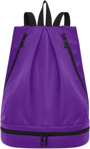 Indigo Solid Color Pure Plain Purple Drawstring sports bags sturdy string bag with Wet Dry Compartments