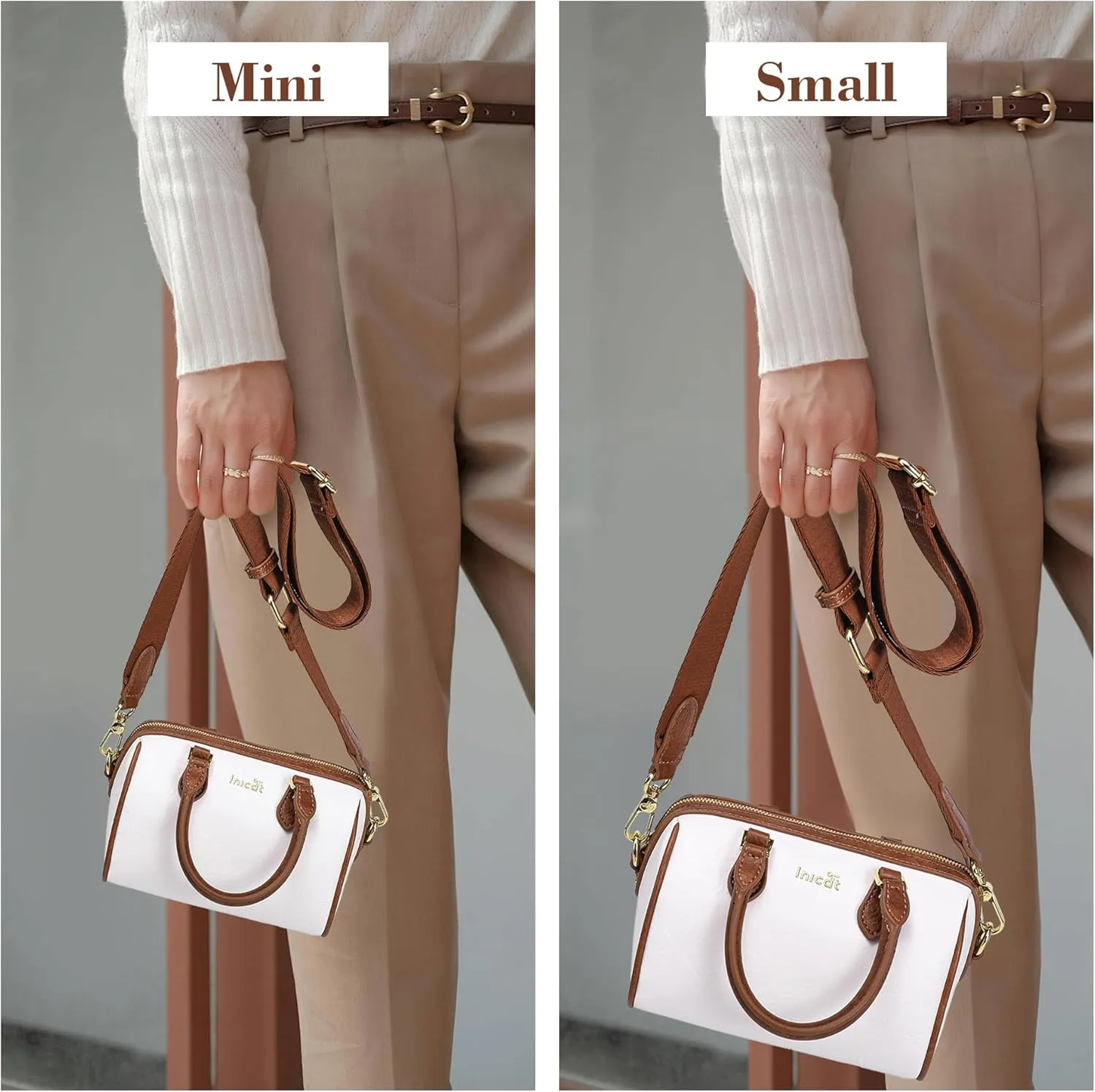 INICAT Mini Purse Small Satchel Top-Handle Handbag Boston Barrel Travel Bags for Women with Detachable Crossbody Strap