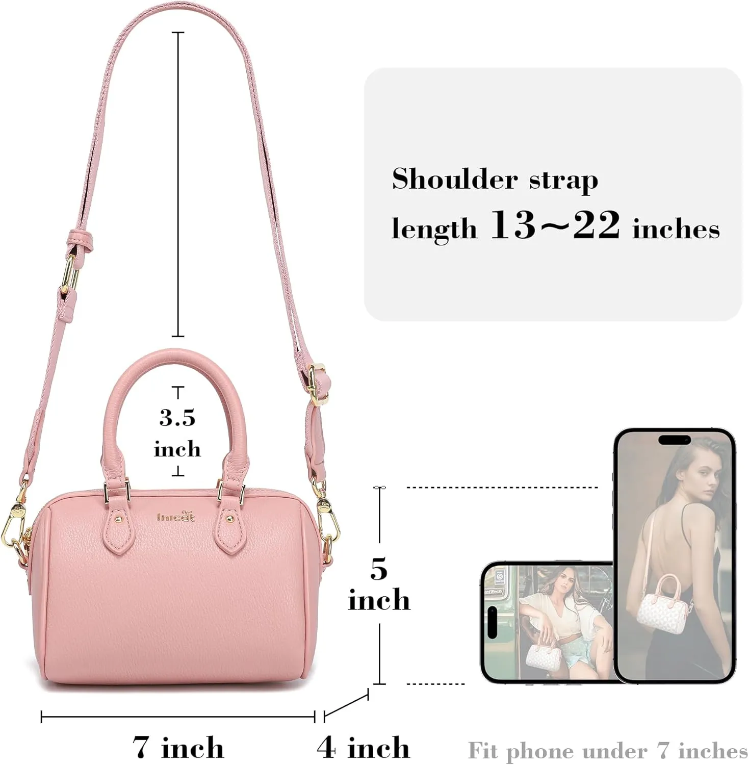 INICAT Mini Purse Small Satchel Top-Handle Handbag Boston Barrel Travel Bags for Women with Detachable Crossbody Strap