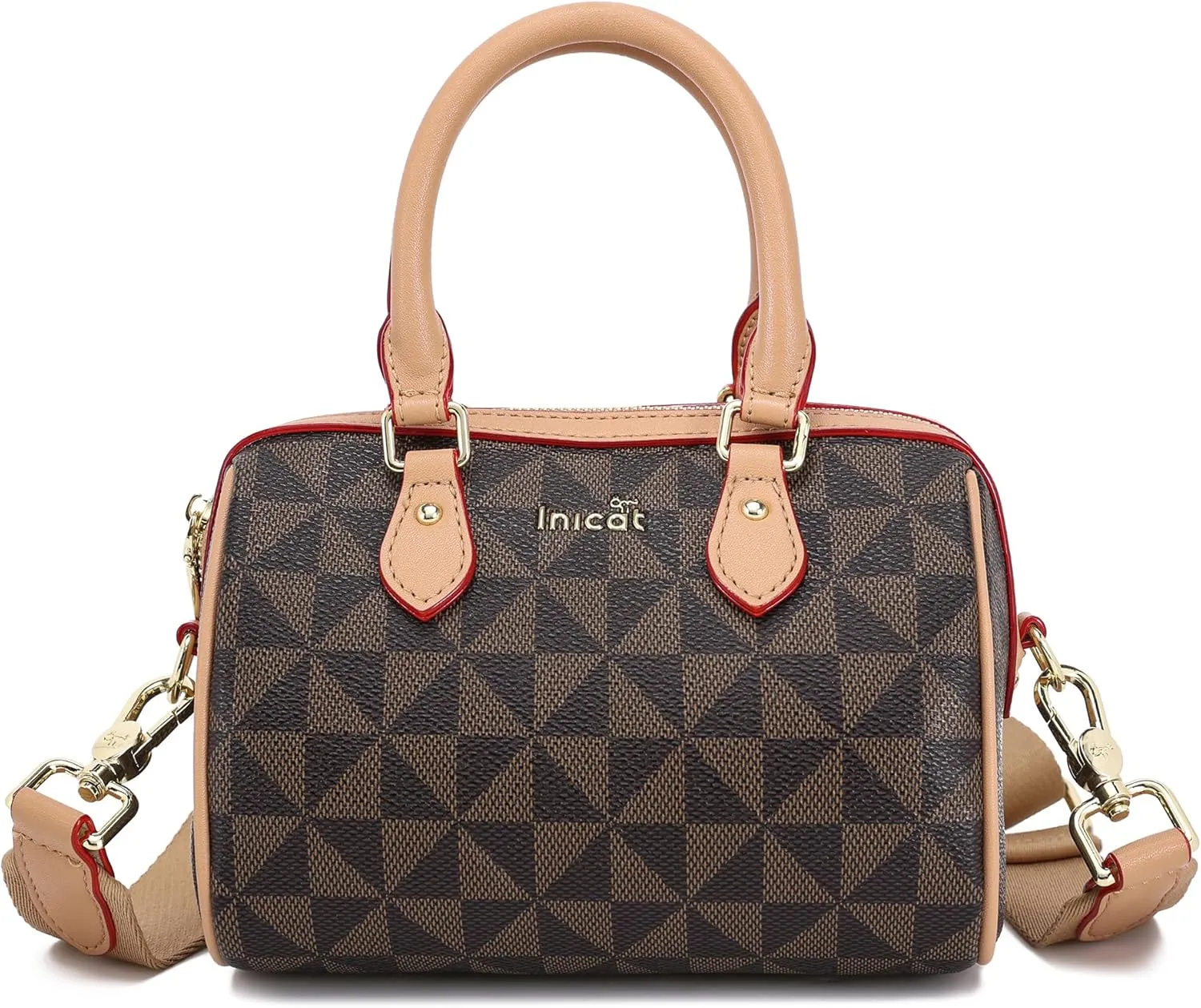 INICAT Mini Purse Small Satchel Top-Handle Handbag Boston Barrel Travel Bags for Women with Detachable Crossbody Strap