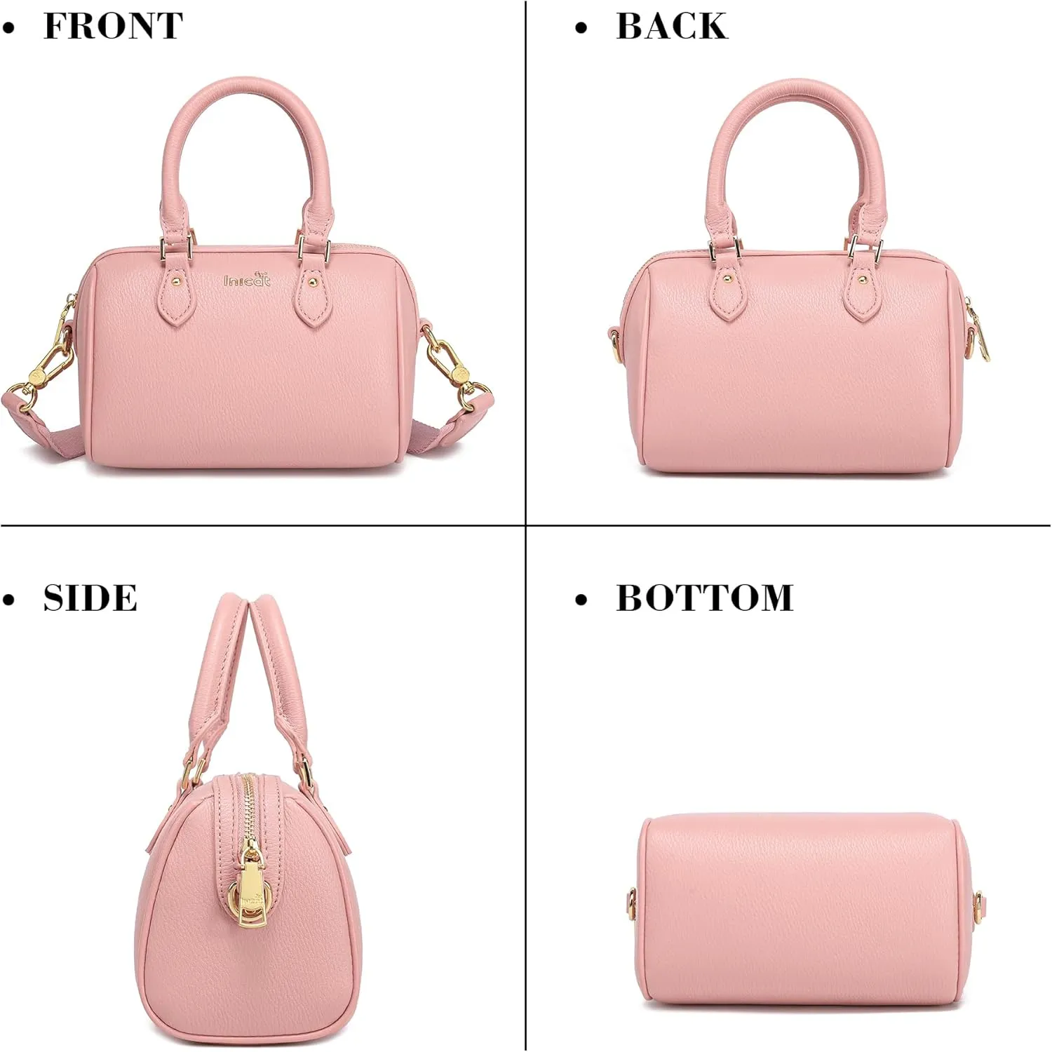 INICAT Mini Purse Small Satchel Top-Handle Handbag Boston Barrel Travel Bags for Women with Detachable Crossbody Strap