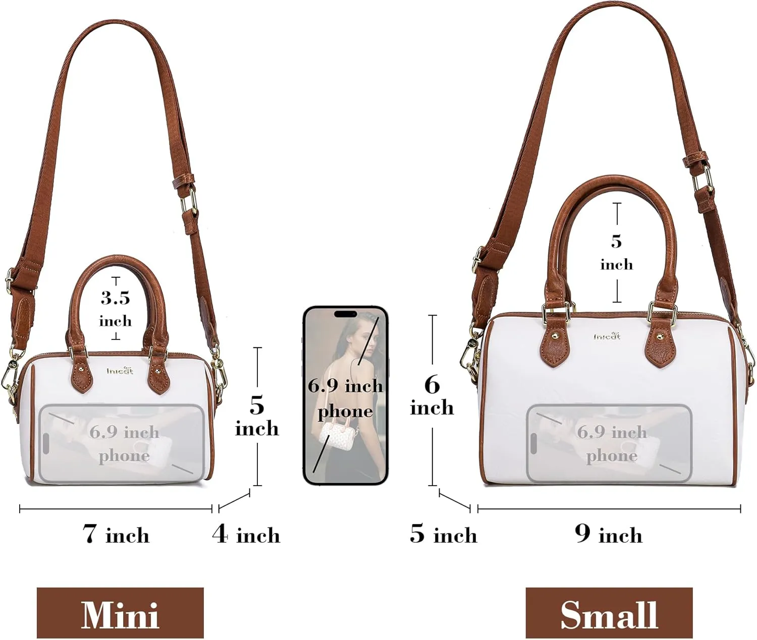 INICAT Mini Purse Small Satchel Top-Handle Handbag Boston Barrel Travel Bags for Women with Detachable Crossbody Strap