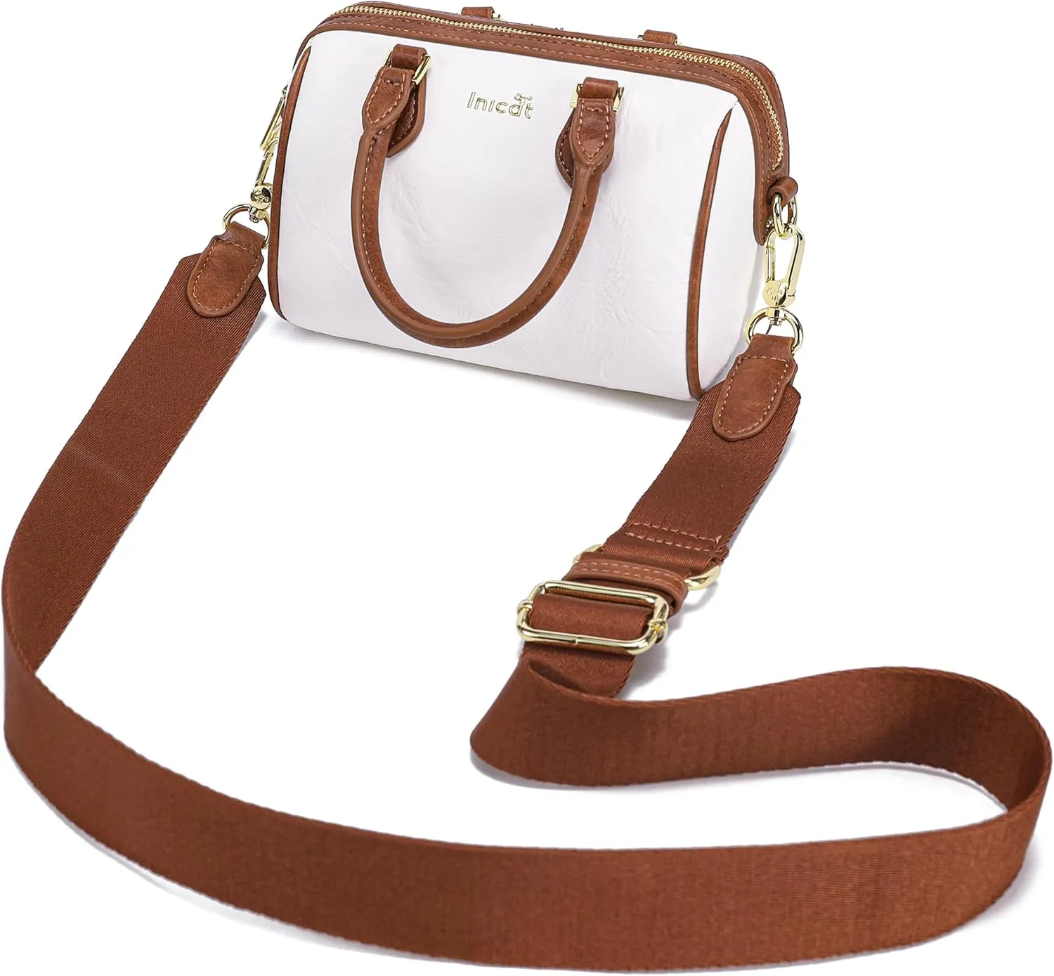 INICAT Mini Purse Small Satchel Top-Handle Handbag Boston Barrel Travel Bags for Women with Detachable Crossbody Strap
