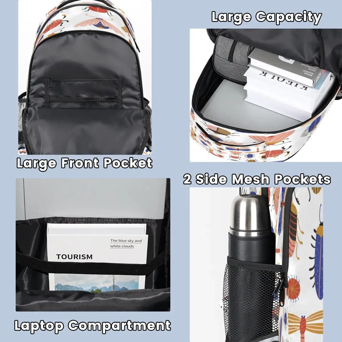 Insect Specimens Laptop Backpack Lightweight College Backpack with Reflective Strip for Men Women Adult Casual Travel Hiking Gym Work Daypack