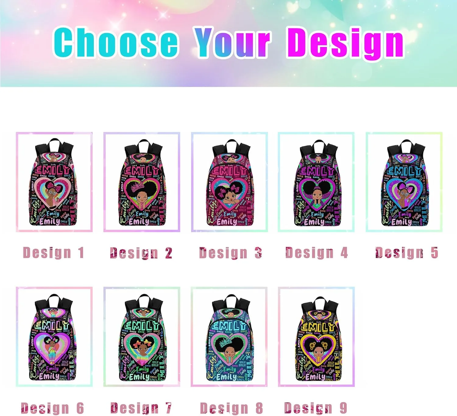 InterestPrint Custom Kids Backpack for Girls Sparkle Children Casual Daypack Backpacks with Lunch Bag Personalized with Kid's Name Preschool School Bag, Children Travel Bookbag for School Season