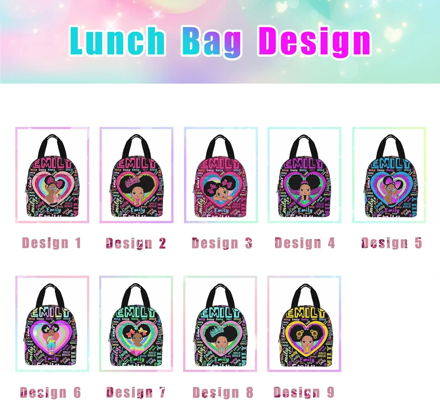 InterestPrint Custom Kids Backpack for Girls Sparkle Children Casual Daypack Backpacks with Lunch Bag Personalized with Kid's Name Preschool School Bag, Children Travel Bookbag for School Season