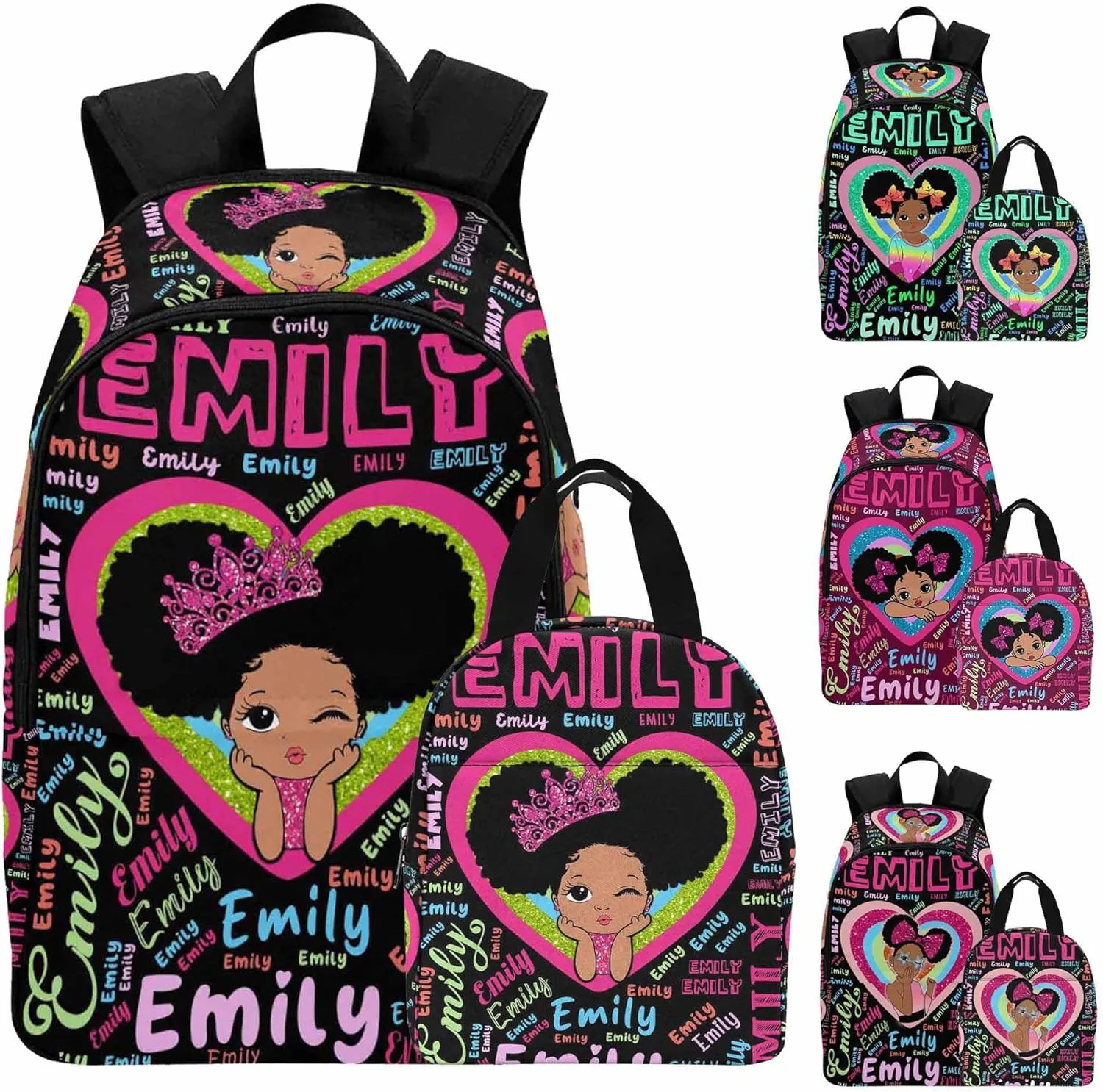 InterestPrint Custom Kids Backpack for Girls Sparkle Children Casual Daypack Backpacks with Lunch Bag Personalized with Kid's Name Preschool School Bag, Children Travel Bookbag for School Season