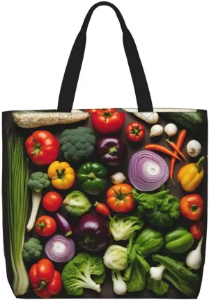 Introduction of various vegetables print Tote Bags, Stylish and Functional Tote Bags for Women, Minimalist Design with, Black, One Size, Black, One Size