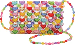 iscream Girls' Rainbow Heart Gems Crossbody 6.5" x 4.25" Beaded Party Purse