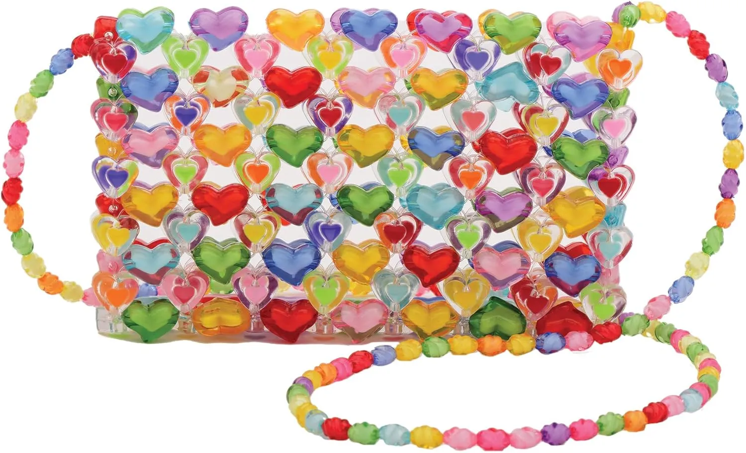 iscream Girls' Rainbow Heart Gems Crossbody 6.5" x 4.25" Beaded Party Purse