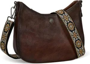 Iswee Genuine Leather Crossbody Bag Ladies Handbags for Everyday Purse Straps Wide Shoulder Strap