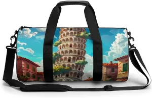 Italy Landmark Pisa Tower Gym Bag Lightweight Duffel Bag Workout Bag Overnight Backpack Travel Bags for Men Women