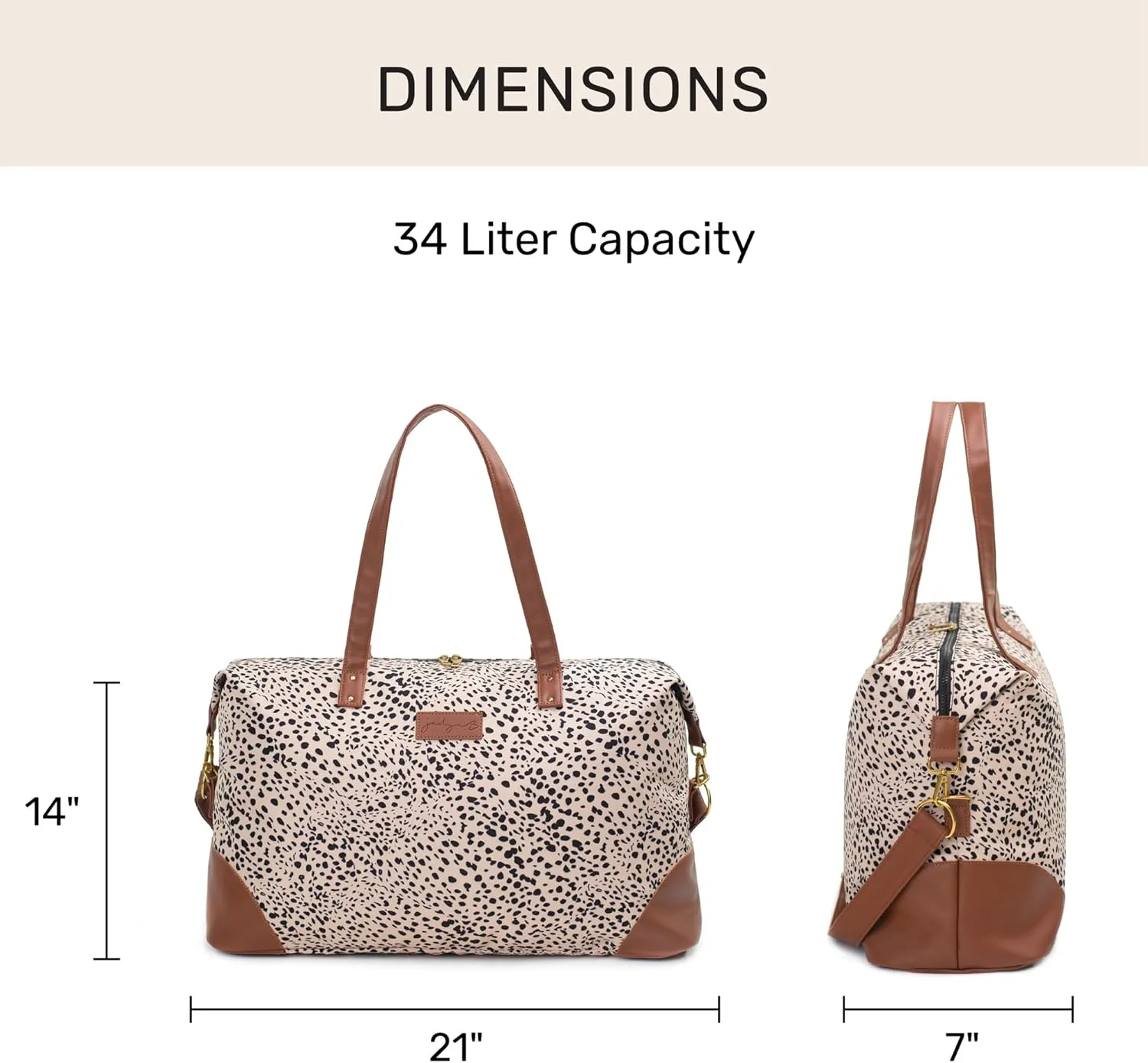 Jadyn Luna Women's Weekender Bag and Travel Duffel, Large 37 Liter Capacity (Cheetah Spot)