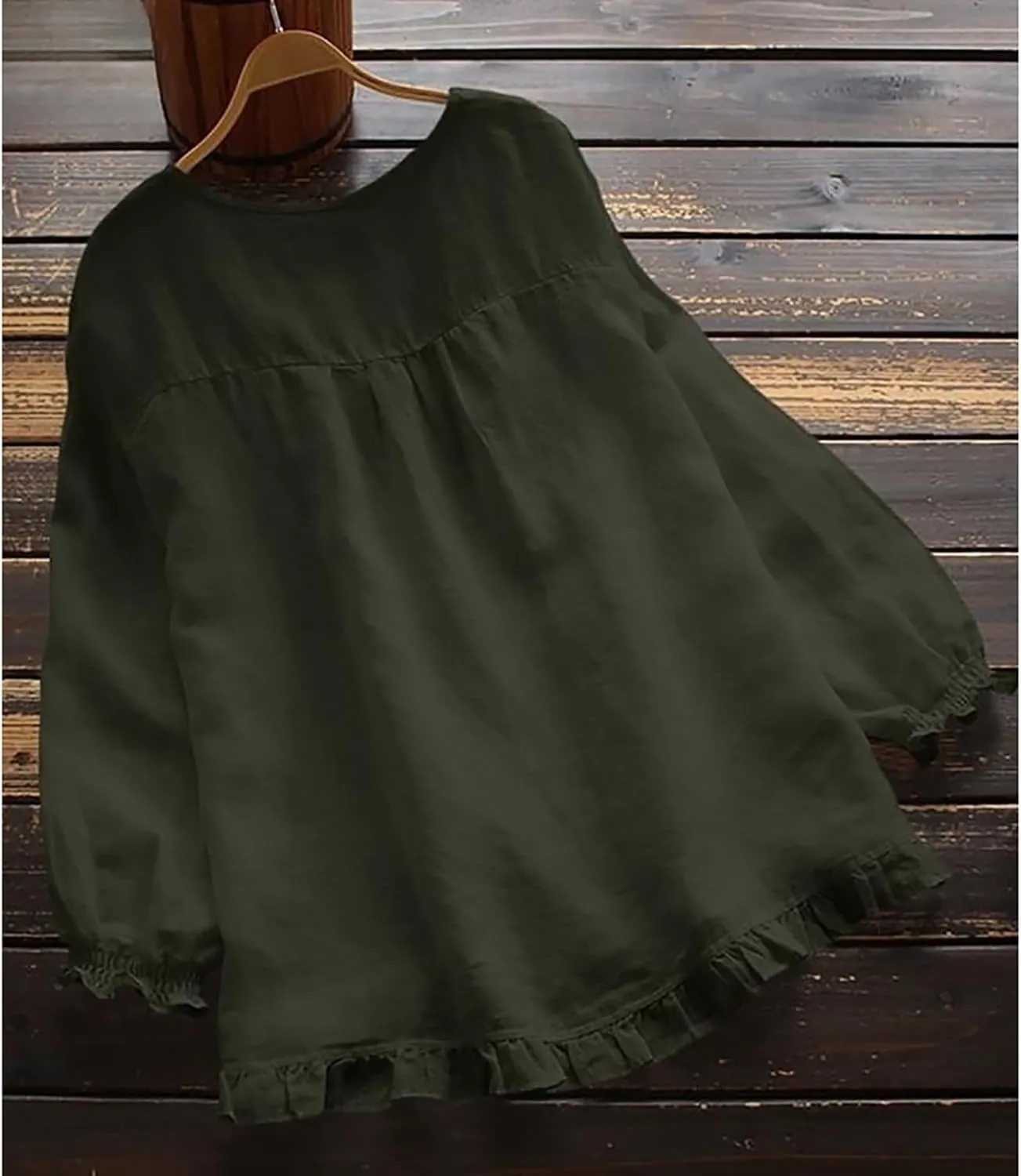 Janepam Women Cotton Linen Top Long Sleeve Solid Plain/Graphic Embroidery Lace Loose Blouse