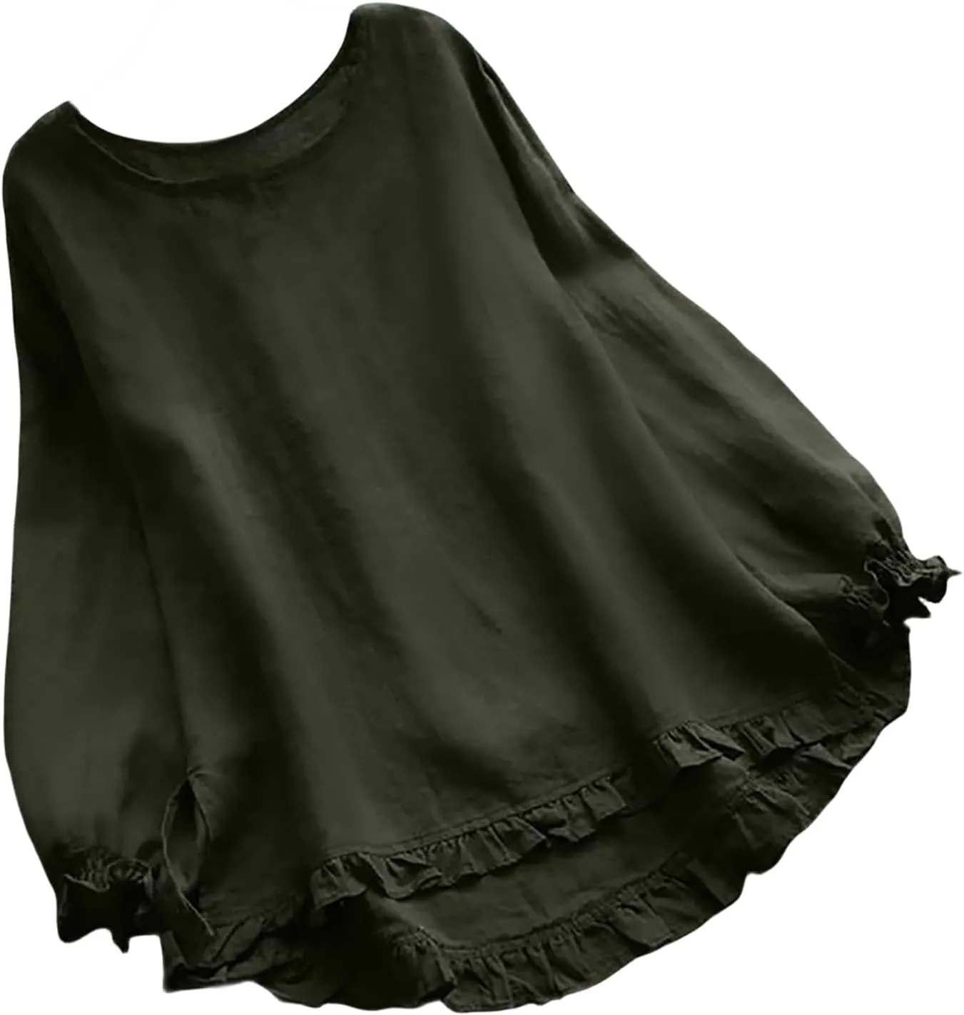 Janepam Women Cotton Linen Top Long Sleeve Solid Plain/Graphic Embroidery Lace Loose Blouse
