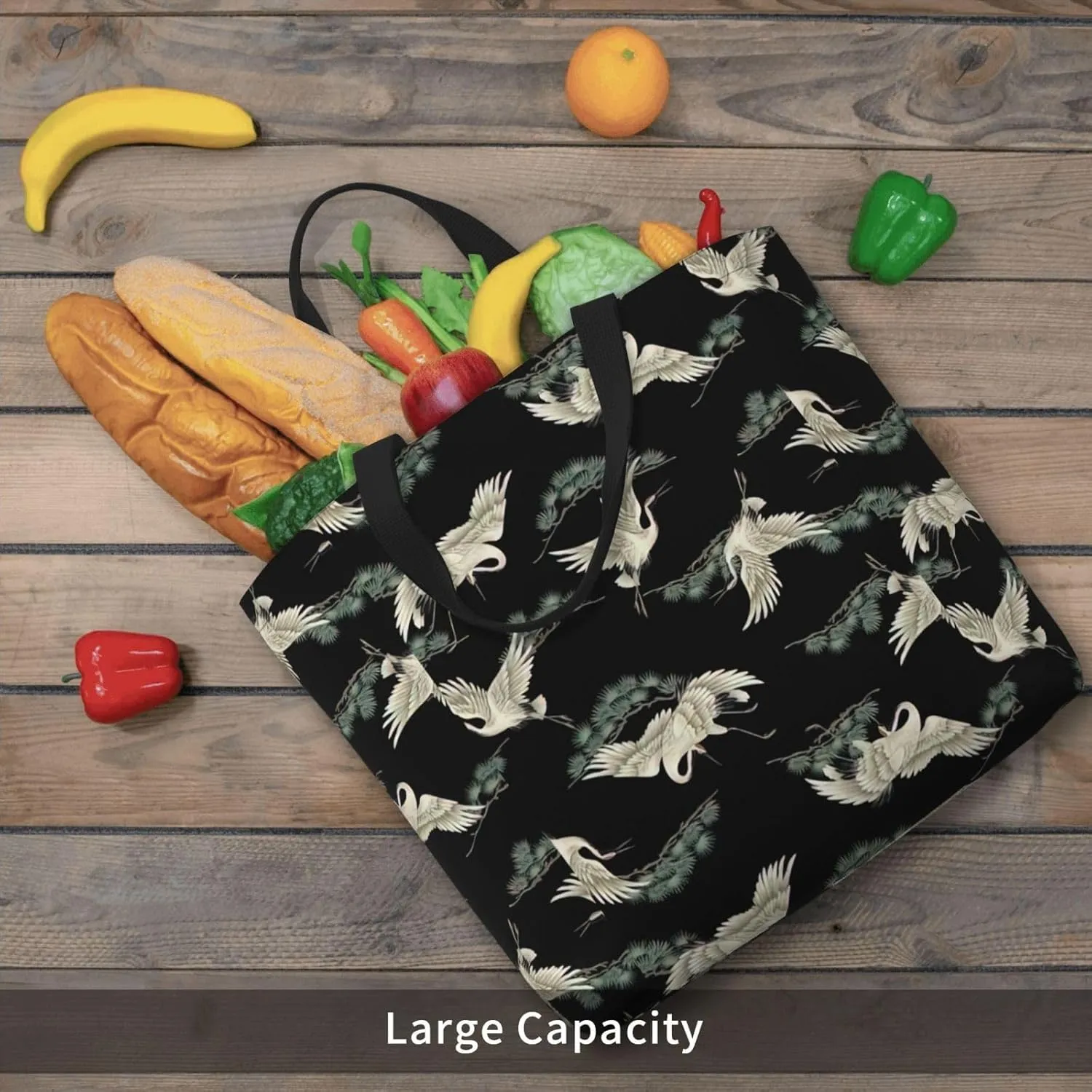 Japanese Crane & Pine Duty Reusable Shopping One-Shoulder Bags â€“ Large Tote Bags Are Foldable