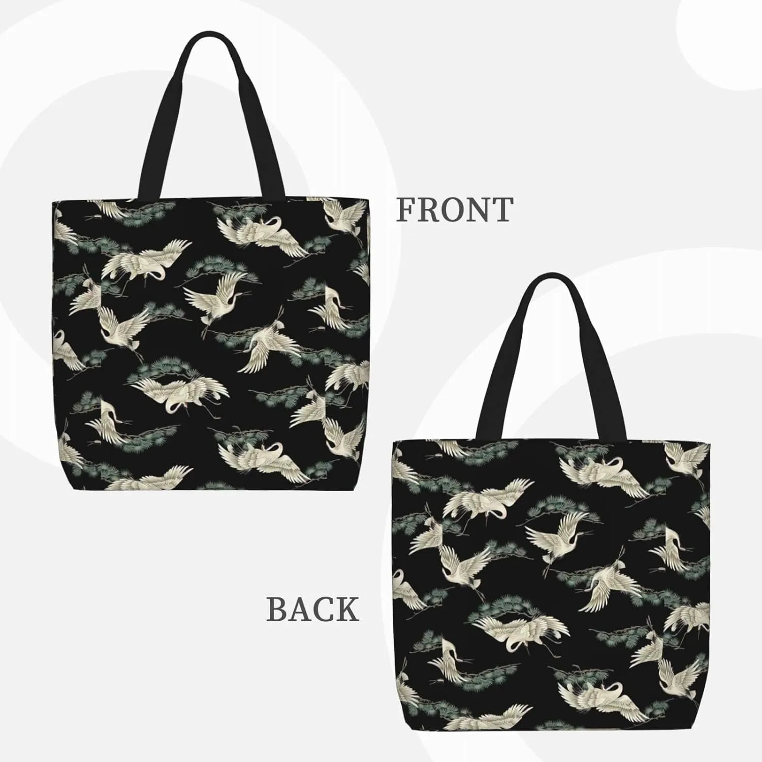 Japanese Crane & Pine Duty Reusable Shopping One-Shoulder Bags â€“ Large Tote Bags Are Foldable